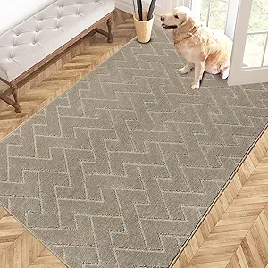 PURRUGS Easy Care Area Rug 4ft x 6ft, Non-Slip Machine Washable Entry Rug, Dog Door Mat, Stain Resistant Accent Rug for Hallway, Bedroom, Living Room and Mudroom, Taupe