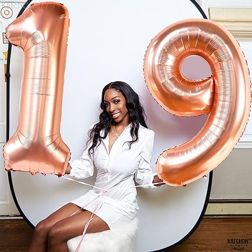 Miniatura 6 de KatchOn, Globos de oro rosa con el número 19, enormes, 40 pulgadas, globos gigantes del número 19, globos de oro rosa con el número 19 para