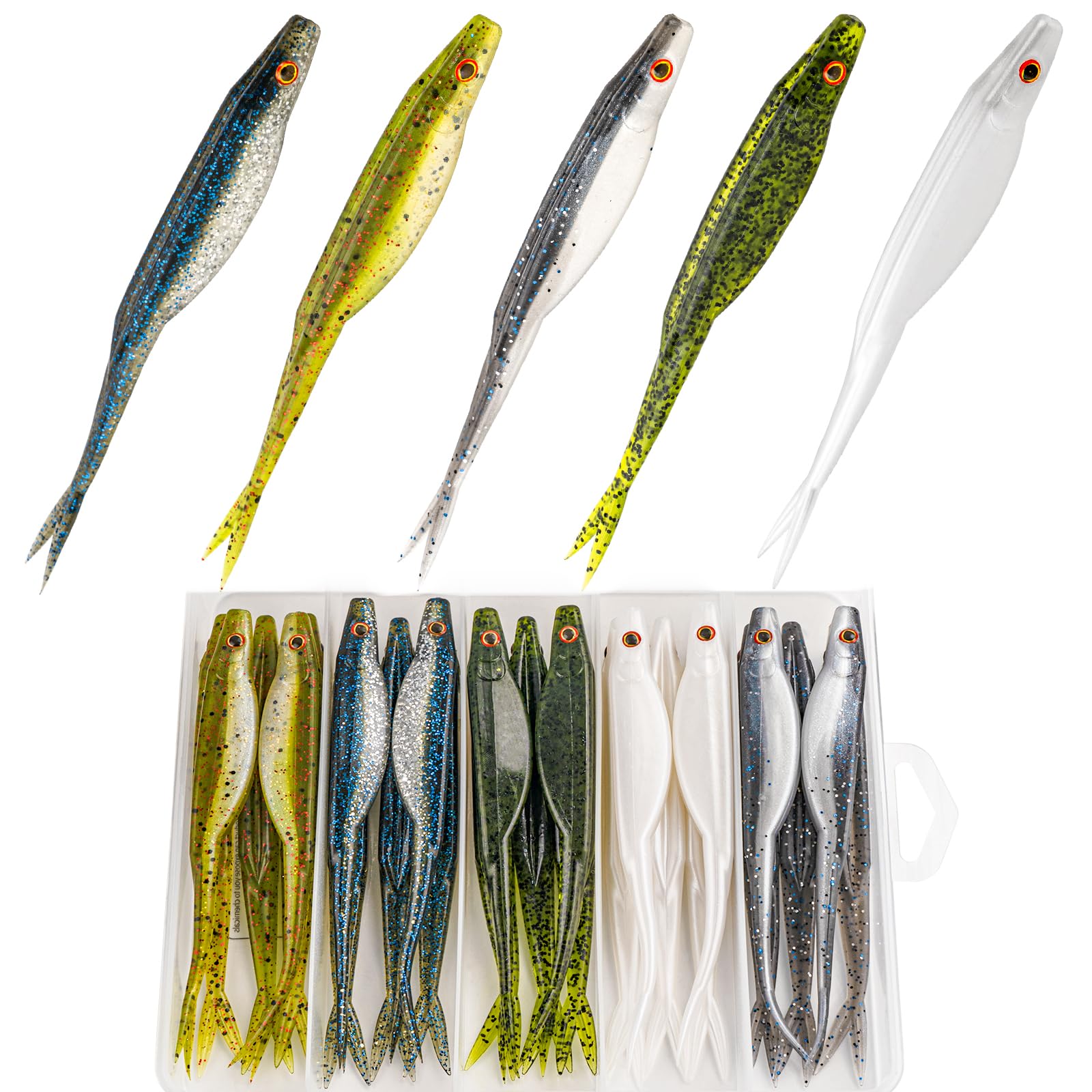 QualyQualy Soft Plastic Lures, Paddle Tail Split Tail Swimibaits for Bass Fishing, Jerkbaits Swim Baits for Trout Pike, 20/25/30 PCS