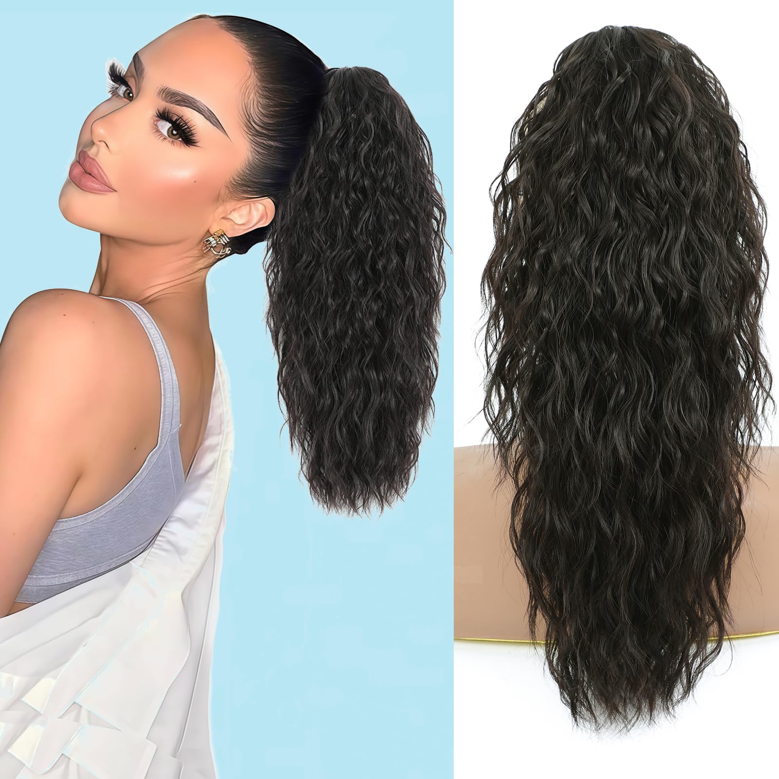 LEDIZE Ponytail Extension, Claw Clip on Pony tails Hair Extension for Women 18 Inch Long Wavy Curly Fake Ponytail Clip in Hair Pieces for Women Fluffy