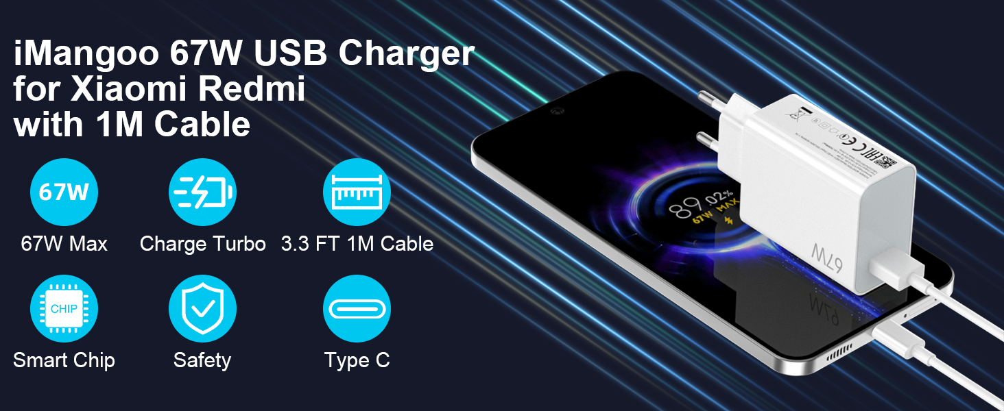 Chargeur Rapide 67W Pour Xiaomi / POCO / Redmi - Type-C - Neuf Générique