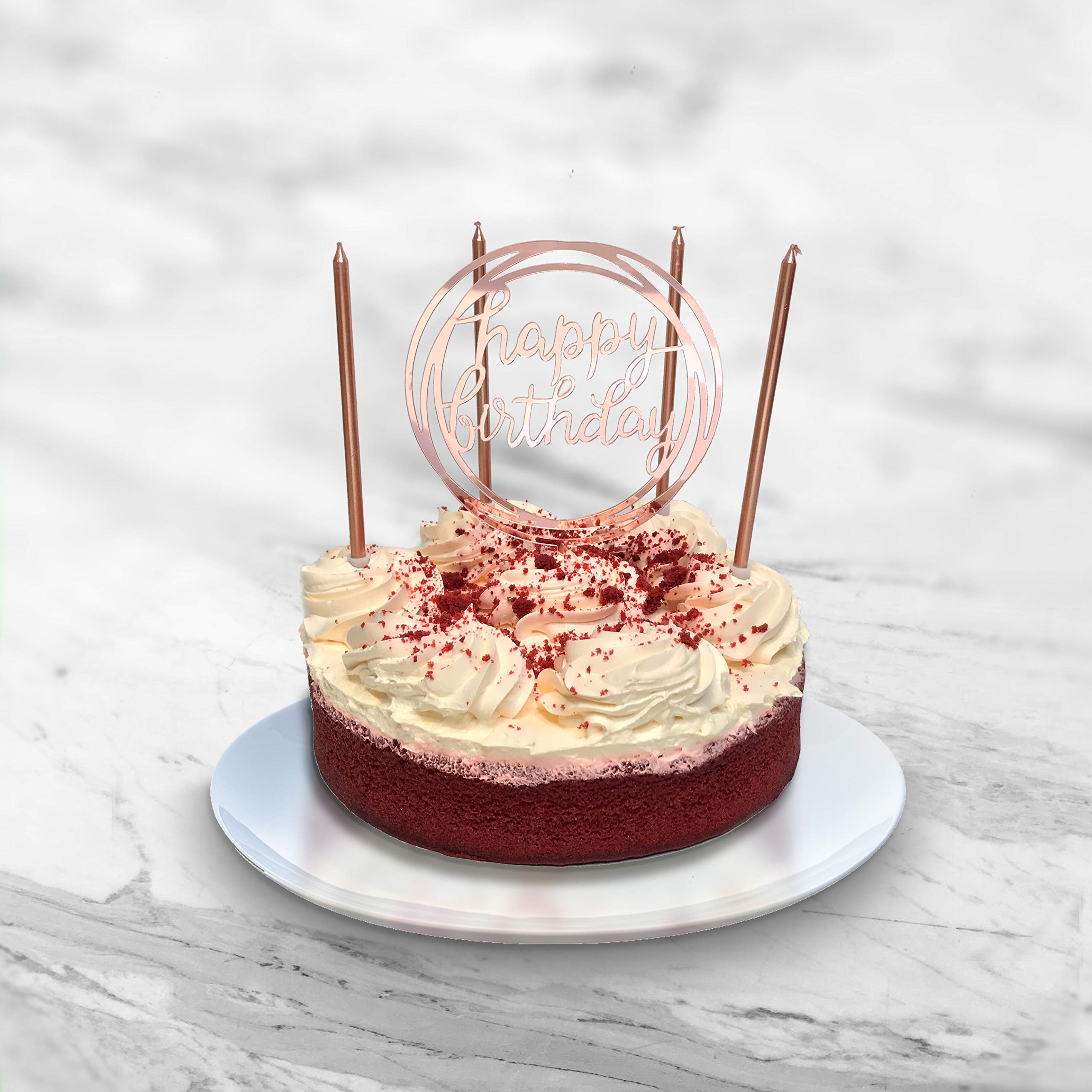 Lot de 24 bougies d'anniversaire à combustion lente avec décoration de gâteau élégante et élégante assortie pour décorations de gâteaux d'anniversaire personnalisées Doré rose métallisé