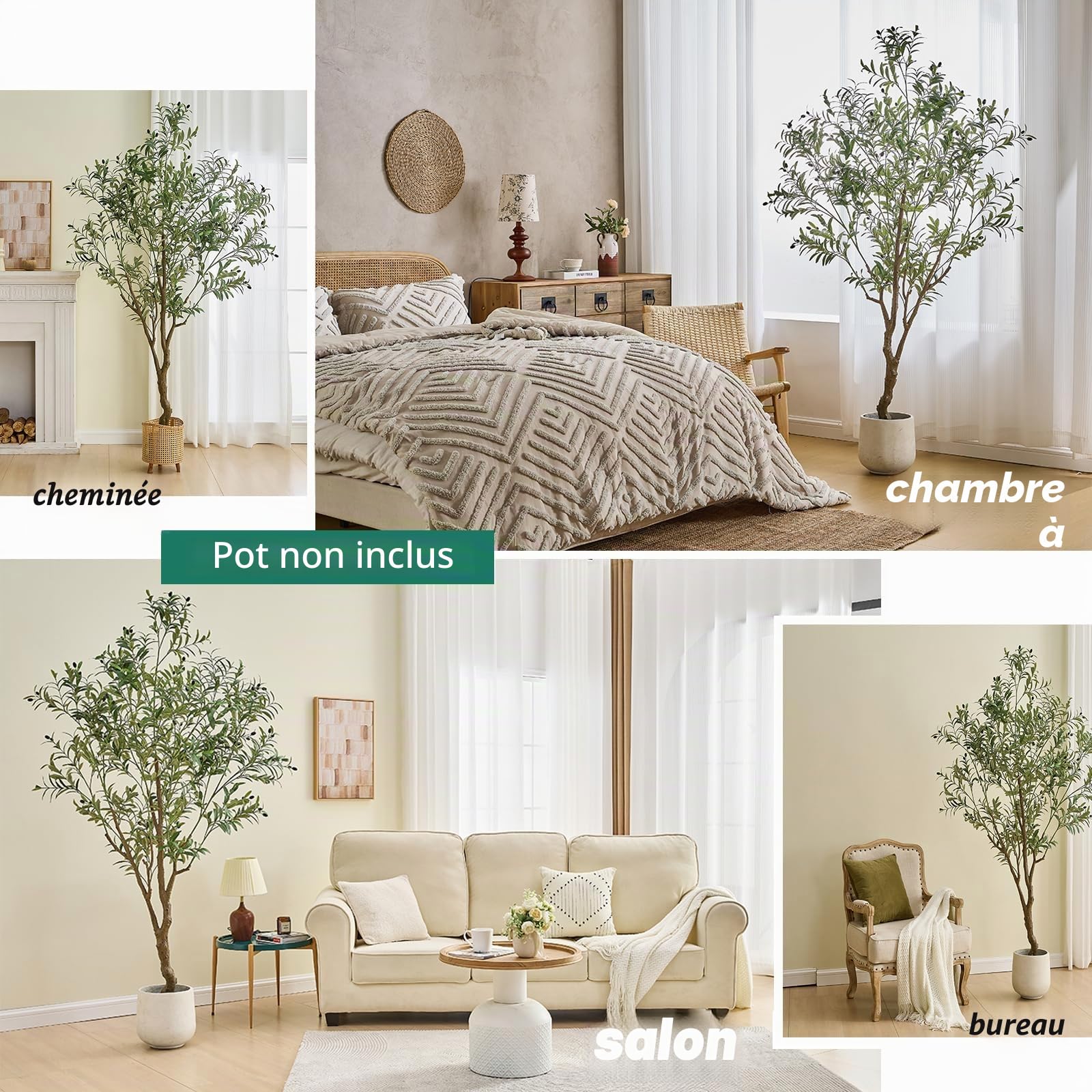210 cm Olive Arbre Artificiel Plante Décoration | Grand Faux Arbre Intérieur 2000 Feuilles Artificiel Olivier Arbre pour Salon Chambre Bureau Live Streams Décoratif