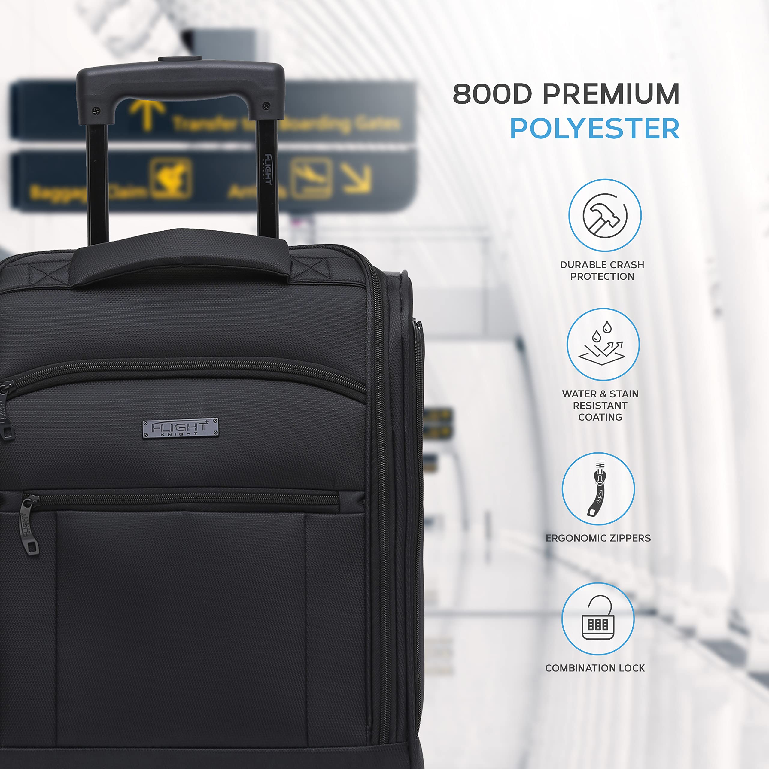 Flight Knight 45x36x20cm easyJet Underseat Carry On Non Priority Approved Hand Luggage Case - 2 Wheels - Ultra Lightweight Durable Soft Case Textile Cabin Suitcase