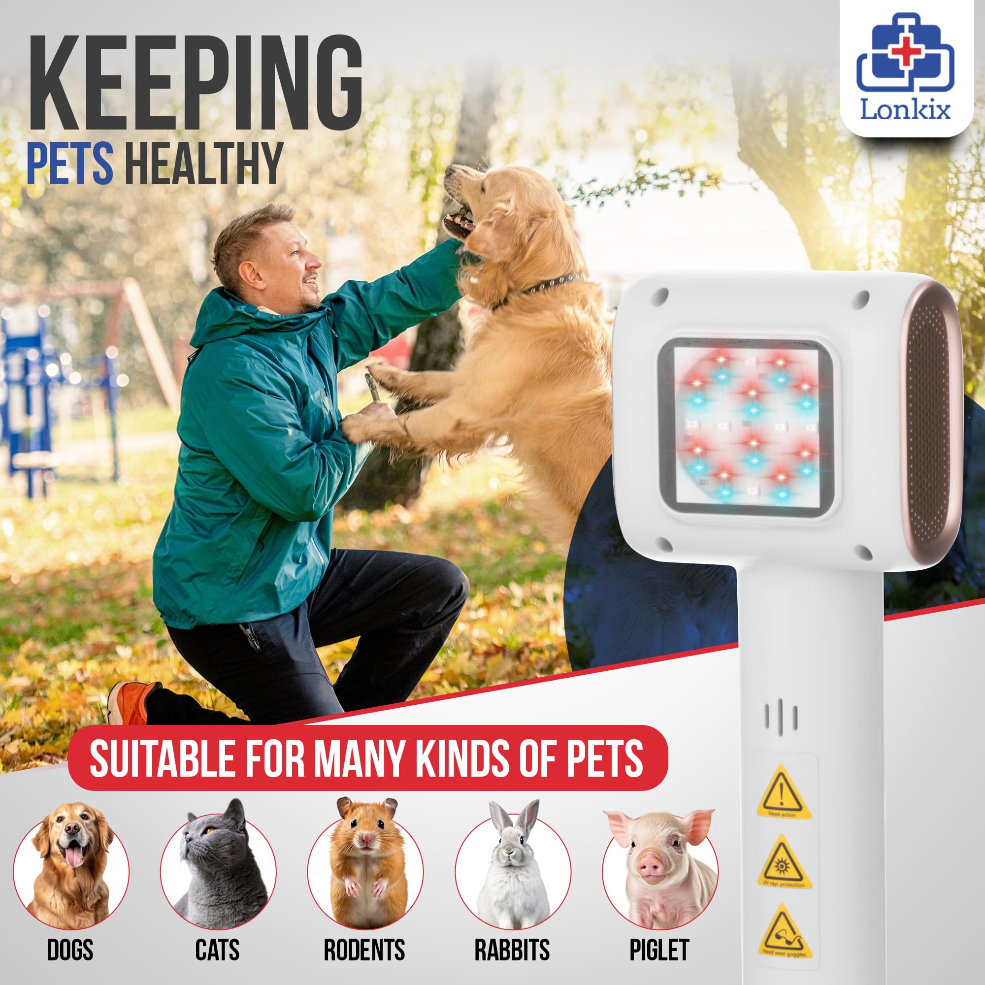Terapia de luz roja para perros y mascotas: alivio del dolor, dolor muscular y articular, reduce la inflamación, cura heridas y elimina problemas de la piel, color blanco