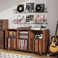 Vista 4 de Soporte grande para tocadiscos, soporte de almacenamiento de discos de vinilo, mesa de tocadiscos con toma de corriente, soporte para almacenamiento