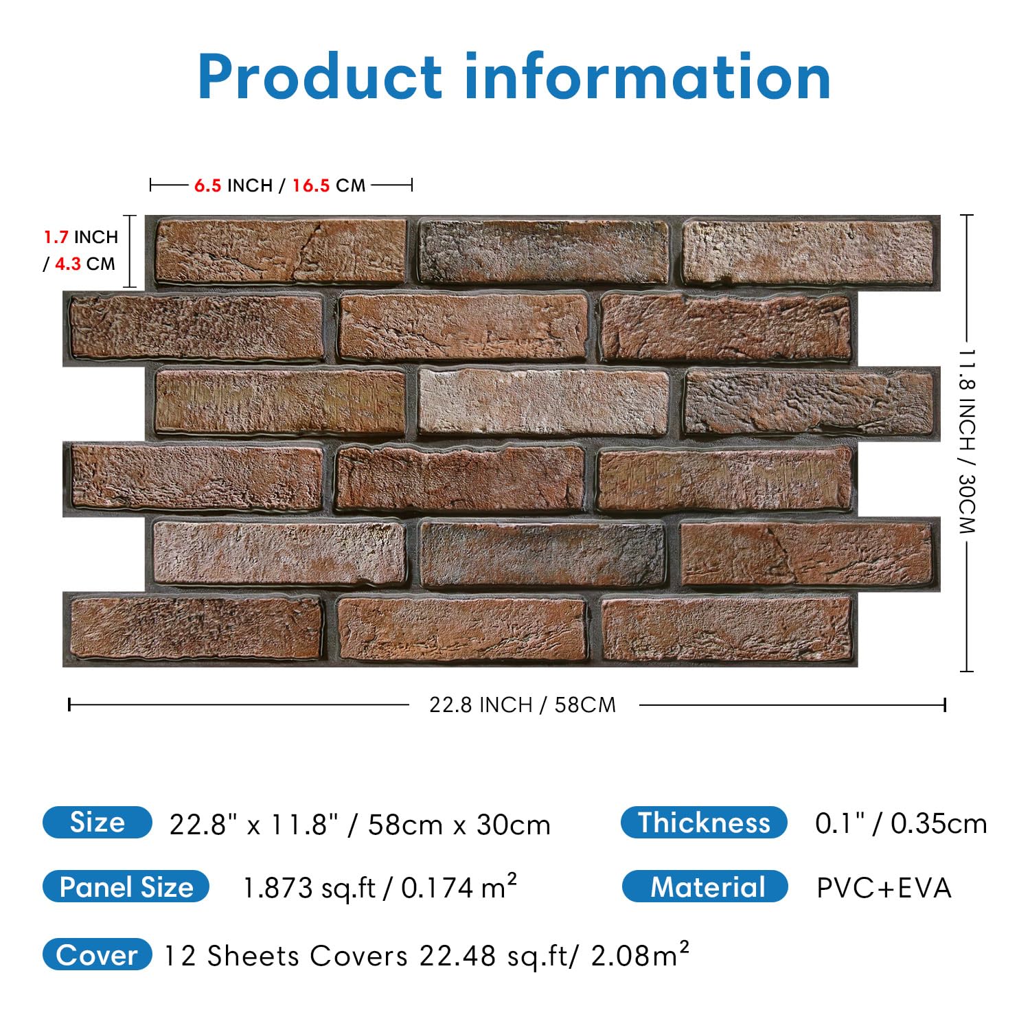 COMSTICKC Paneles de Pared 3D Autoadhesivos, Marrón, 12 Piezas, 3D Revestimiento de Pared, Adhesivos de Pared PVC, Papel Pintado 3D, 58 x 30 CM, Ideal Para Salón, Dormitorio y Cocina