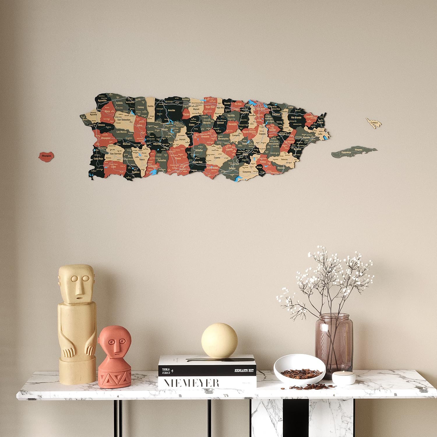 Colorfull Worlds Multilayered 3D Wooden Puerto Rico Wall Map Decor