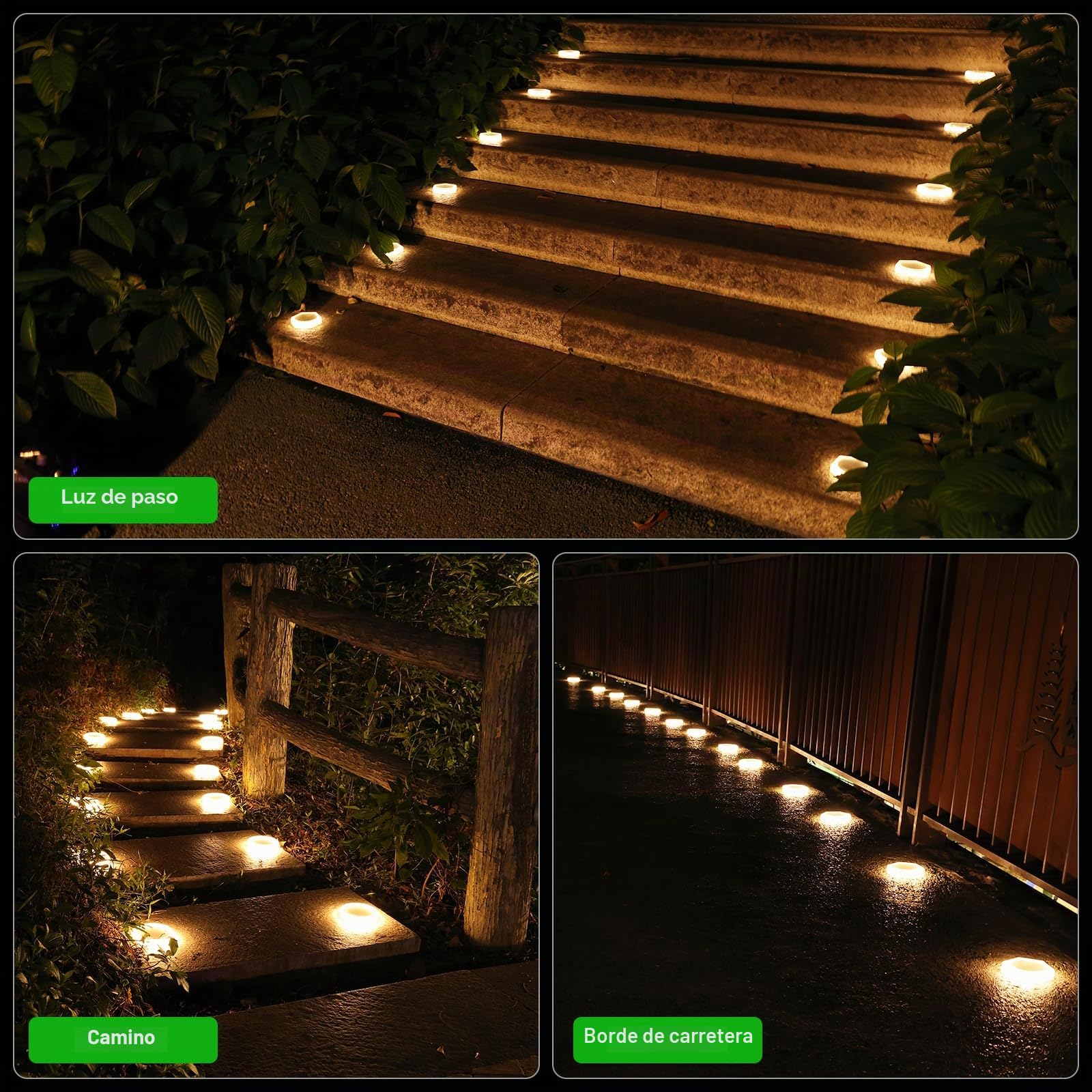 YiLaie Luces Solares Crepusculares Exterior Jardín 20 LED, 10cm Baliza Solar Suelo Hexagonal Adhesiva Iluminación 360°, IP68 Impermeable para Camino, Parking, Escalera, Acera, Blanco Cálido (6 Pack)