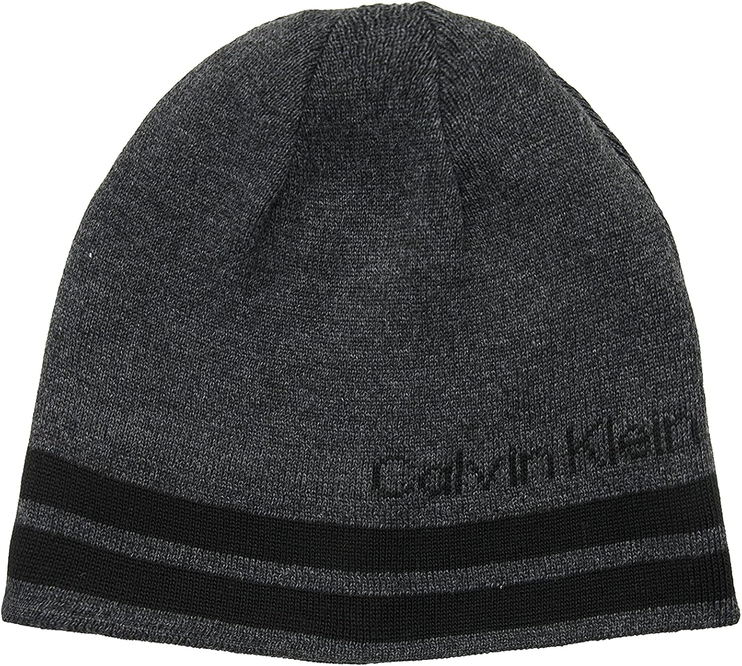 Calvin Klein Men's Reversible Beanie, Black and Grey Logo, One Size at  Men’s Clothing store