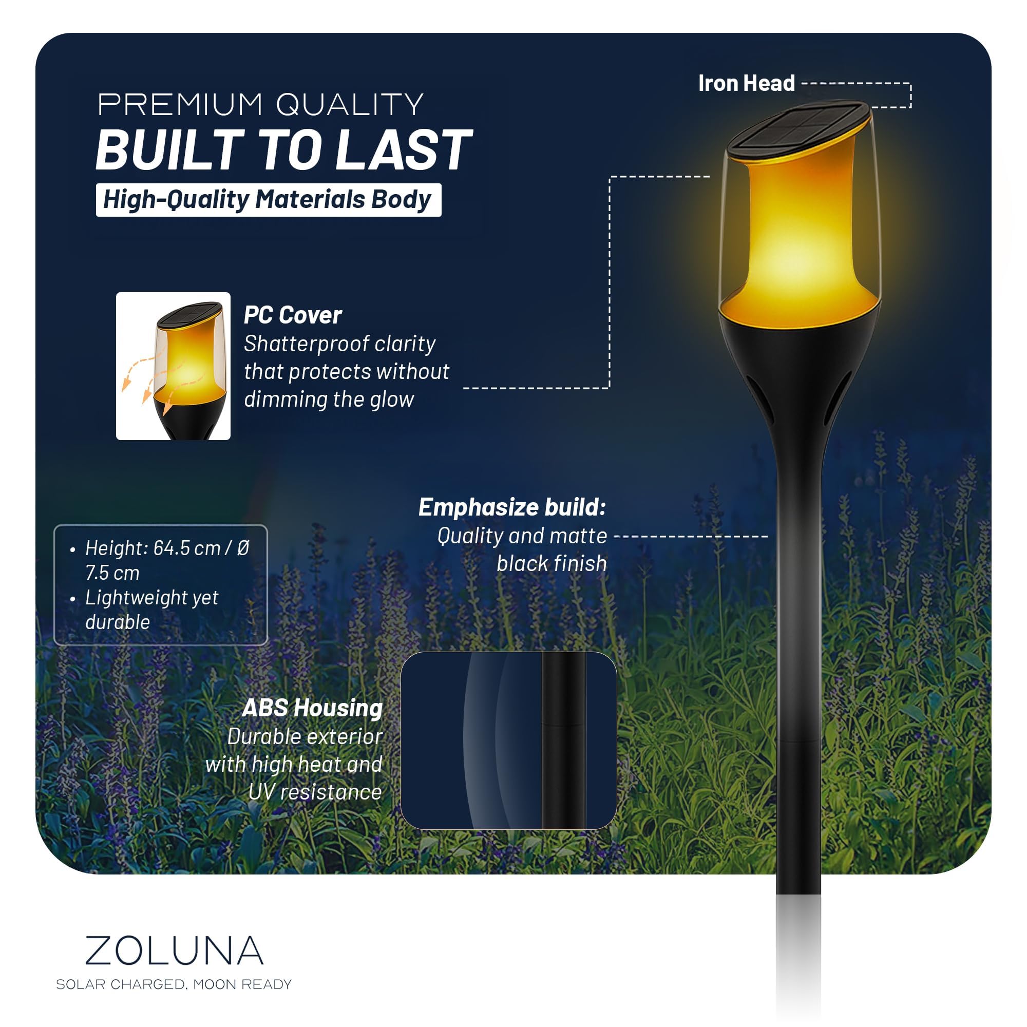 ZOLUNA Solar Gartenfackel Anky 4er Set – Realistischer Flammeneffekt – IP65 Wasserdicht – Bis zu 16h Leuchtdauer – Solarlampe für Außen, Garten, Terrasse & Wege – Warmweiß (1600K)