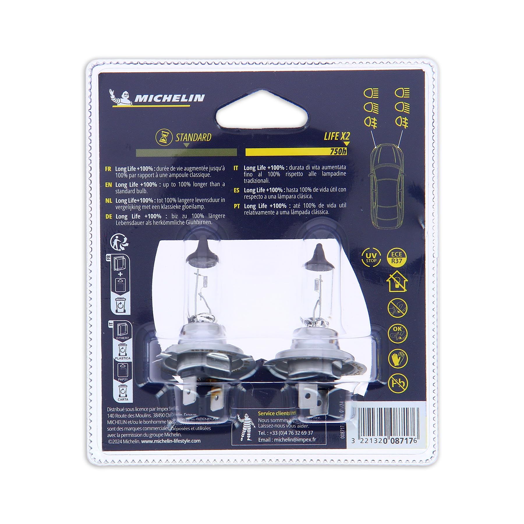 Michelin 008717 Life +100% 2 żarówki H7 12 V 55 W