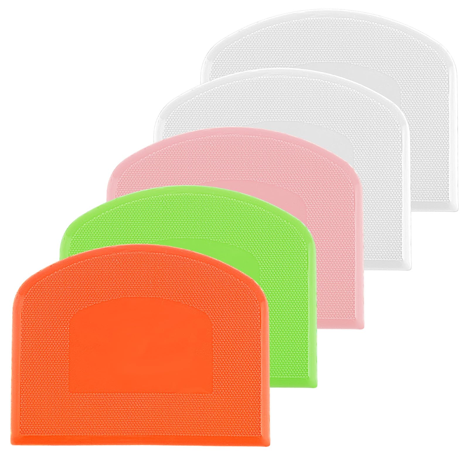 5 Pcs Plastic Bench Scraper Flexible Dough Scraper Bpa Free Pe Plastic Flexible Bowl Food-Safe Silicone Bench Scraper For Bread Cake Dough Fondant Icing (White, Green, Orange, Pink)