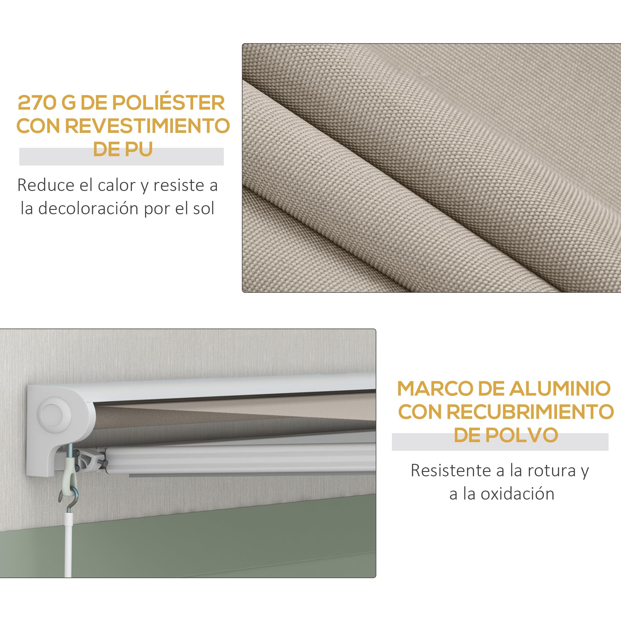Outsunny Toldo Retráctil Eléctrico o Manual 250x200 cm para Balcón Crema | Toldo Portátil, Mando a Distancia, Manivela Manual, Marco de Aluminio, para Ventana Puerta Terraza Patio, Exterior