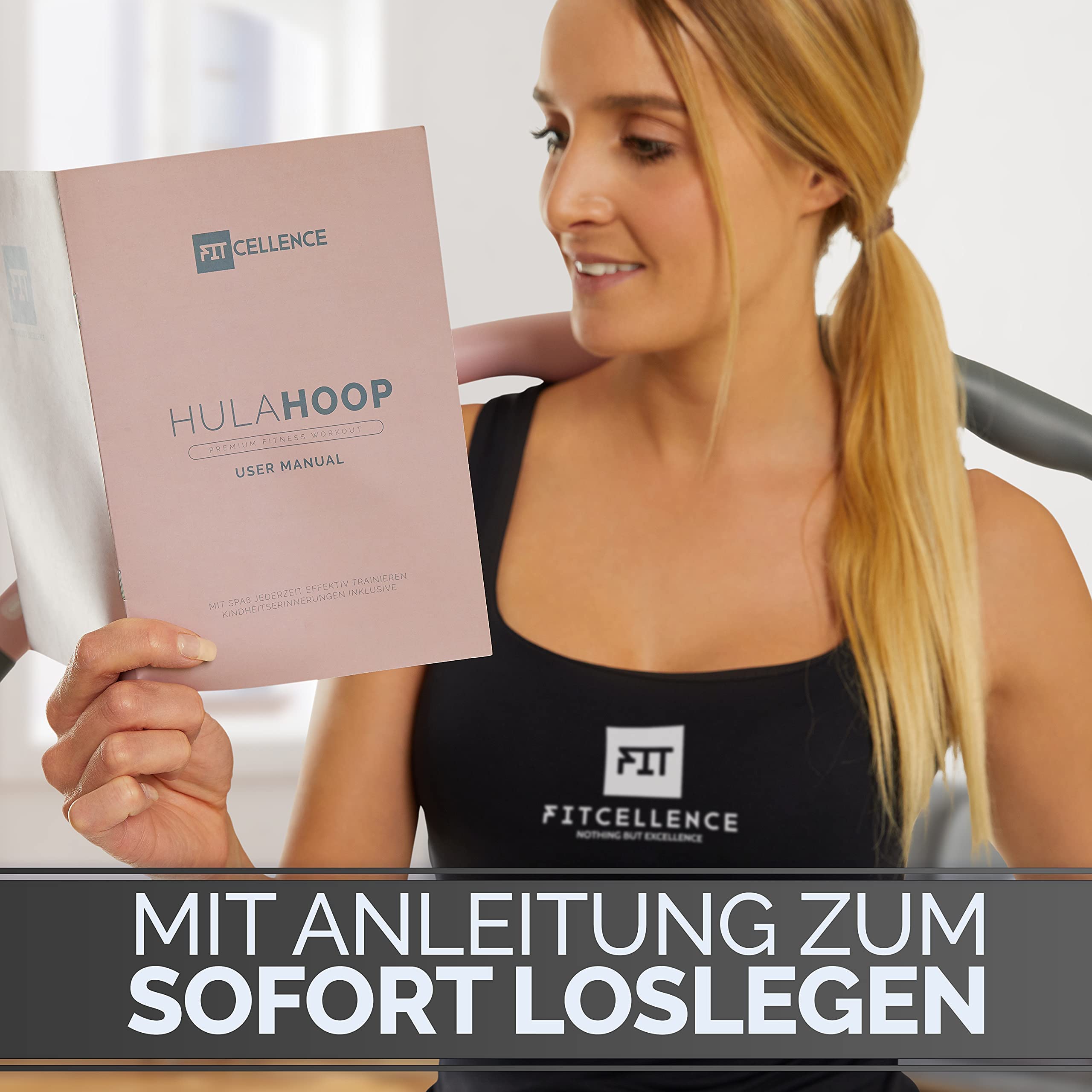 FITCELLENCE® 1,2 kg, 90 cm de diámetro, 5-6 piezas, hula hoop para adultos, para adelgazar, incluye instrucciones para entrenamiento intensivo, principiantes y profesionales