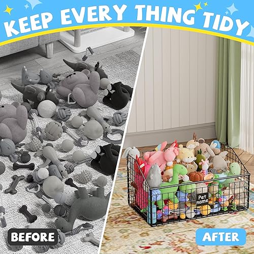 Miniatura 5 de Cesta indestructible para juguetes para perros, caja grande de juguetes para perros, canasta de metal para juguetes, organizador de almacenamiento