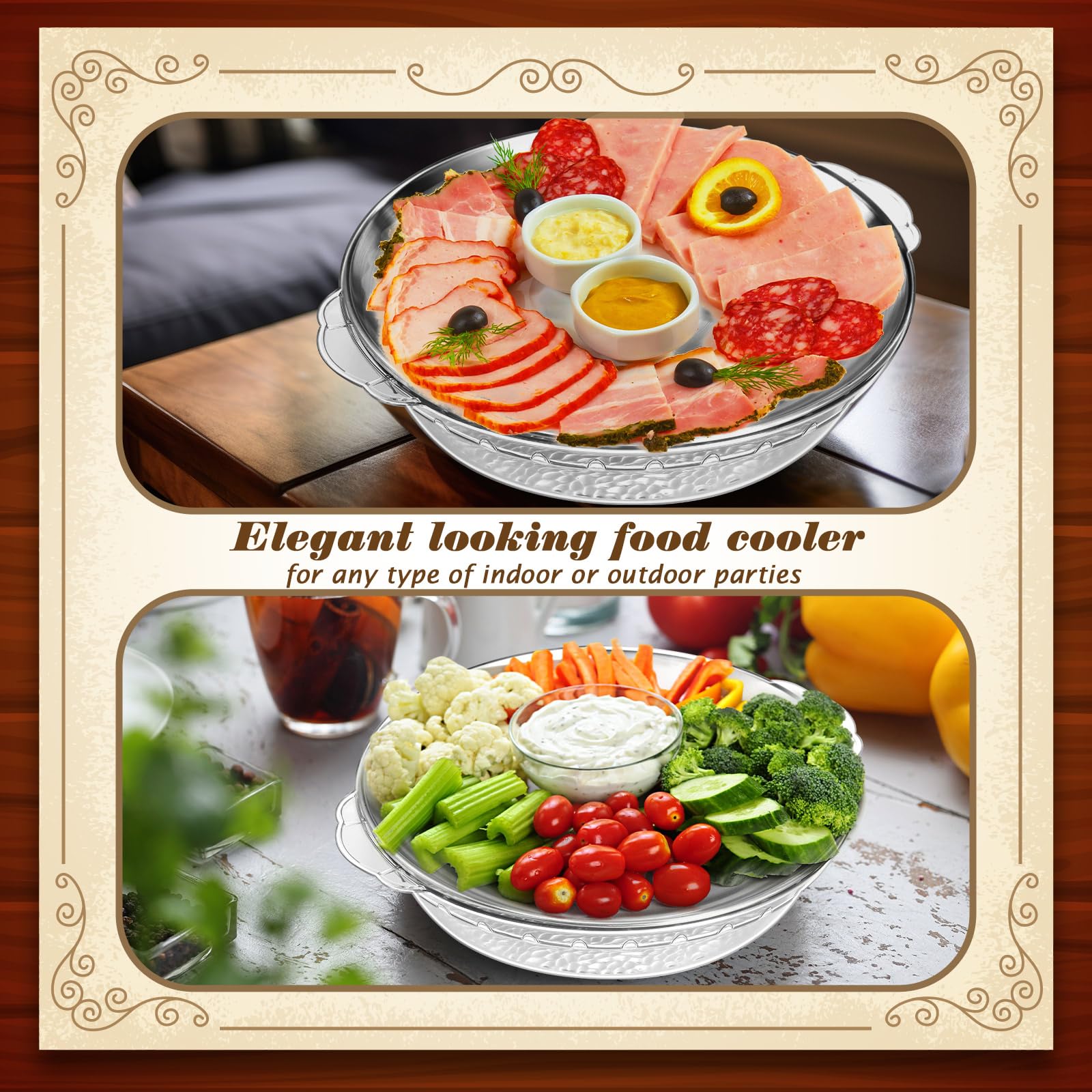 Baderke Bandeja de servir fría de 11.8 pulgadas para fiestas con compartimentos, plato de fiesta enfriado con hielo, tabla de servir charcutería, plato frío para frutas, mariscos, verduras, aperitivos