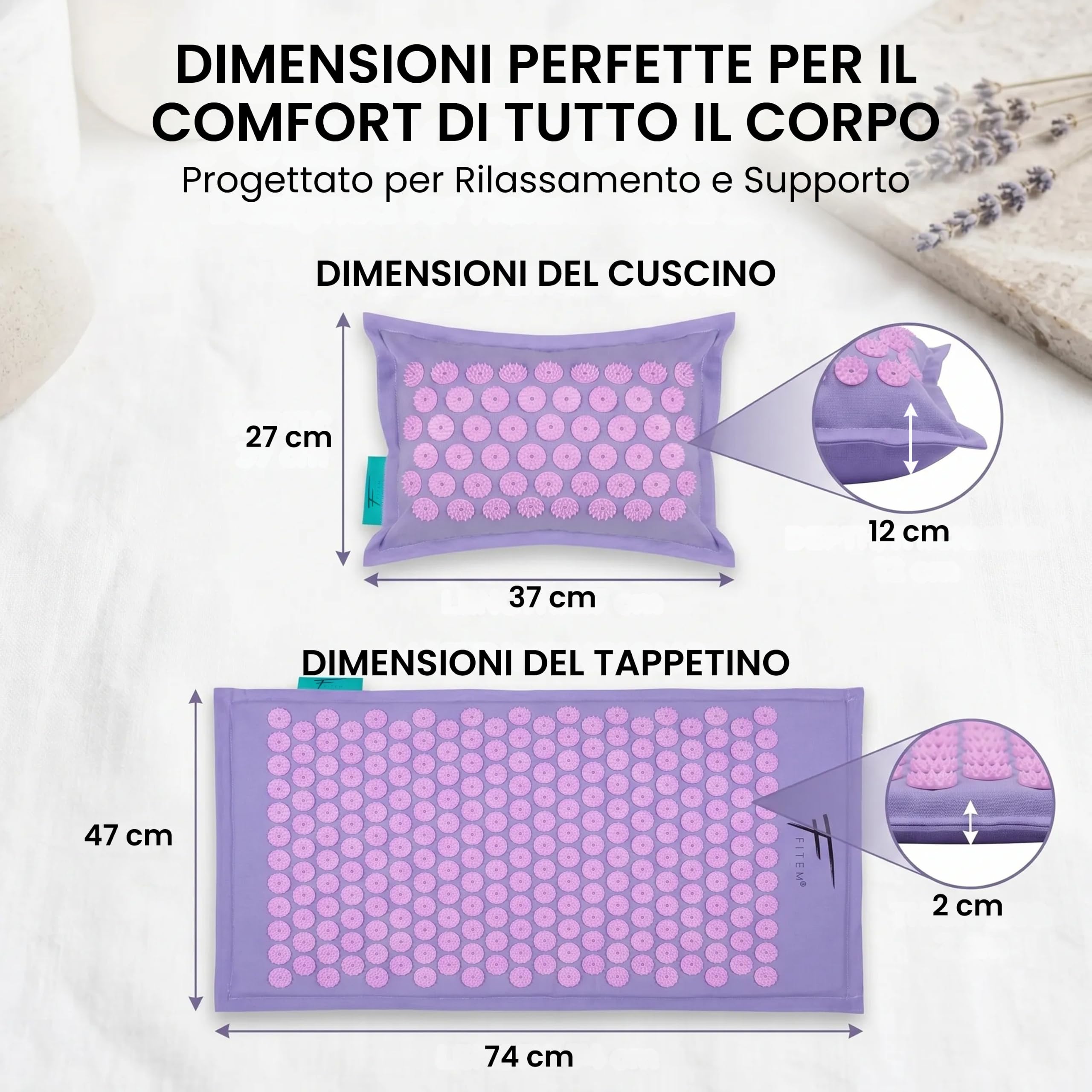Fitem Set Tappetino Agopressione in Cocco Viola