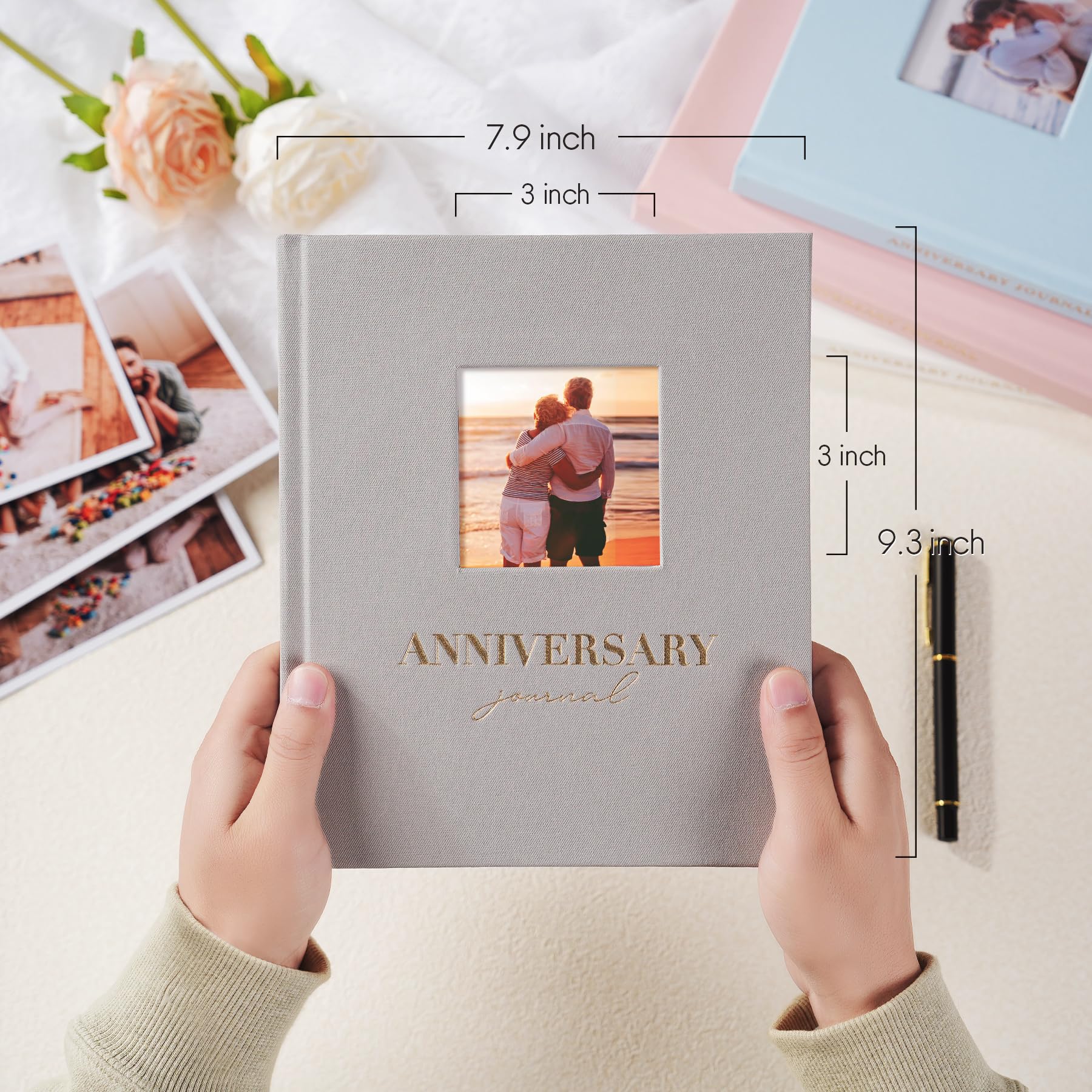 Rseozr Hochzeitstag Tagebuch Notizbuch vom 1. bis 70. Leineneinband Jahrestag Scrapbook Hochzeitstag Erinnerungsbuch für Paare frisch Vermählte Ehe (Grau, 185 Seiten)
