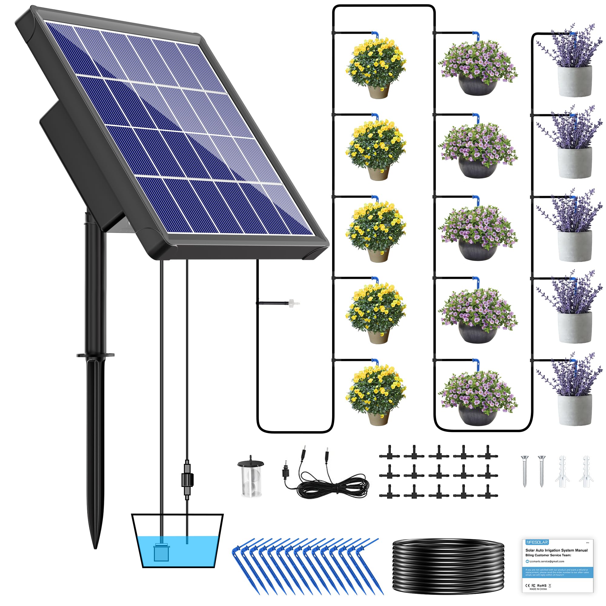【新品】ソーラー式自動散水装置（2200MAHバッテリー内蔵） Amazon | NFESOLAR ソーラー 自動 灌水器 水やり器 観葉植物