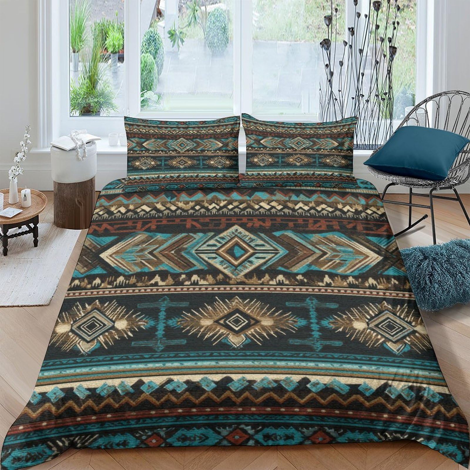 Ctjqhvkz Style-10 3D Printed Ethnic Geometric Fitted Sheet Microfiber Soft Turquoise Aztec Bed Cover For Bedroom Guest Room Mattress Protection Single（135X200cm）