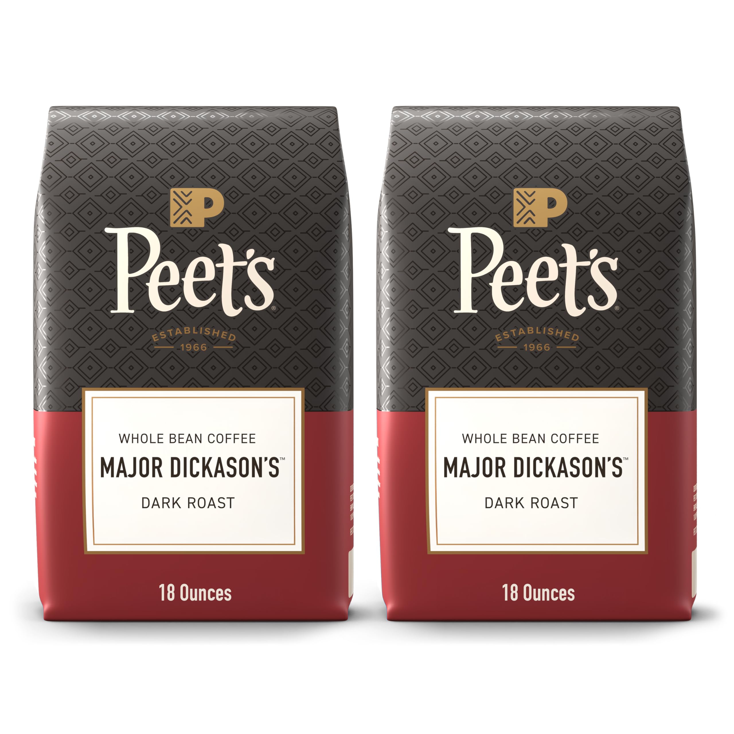 Peet's Coffee, Dark Roast Whole Bean Coffee - Major Dickason's Blend, 18 Ounce Bag (Pack of 2)