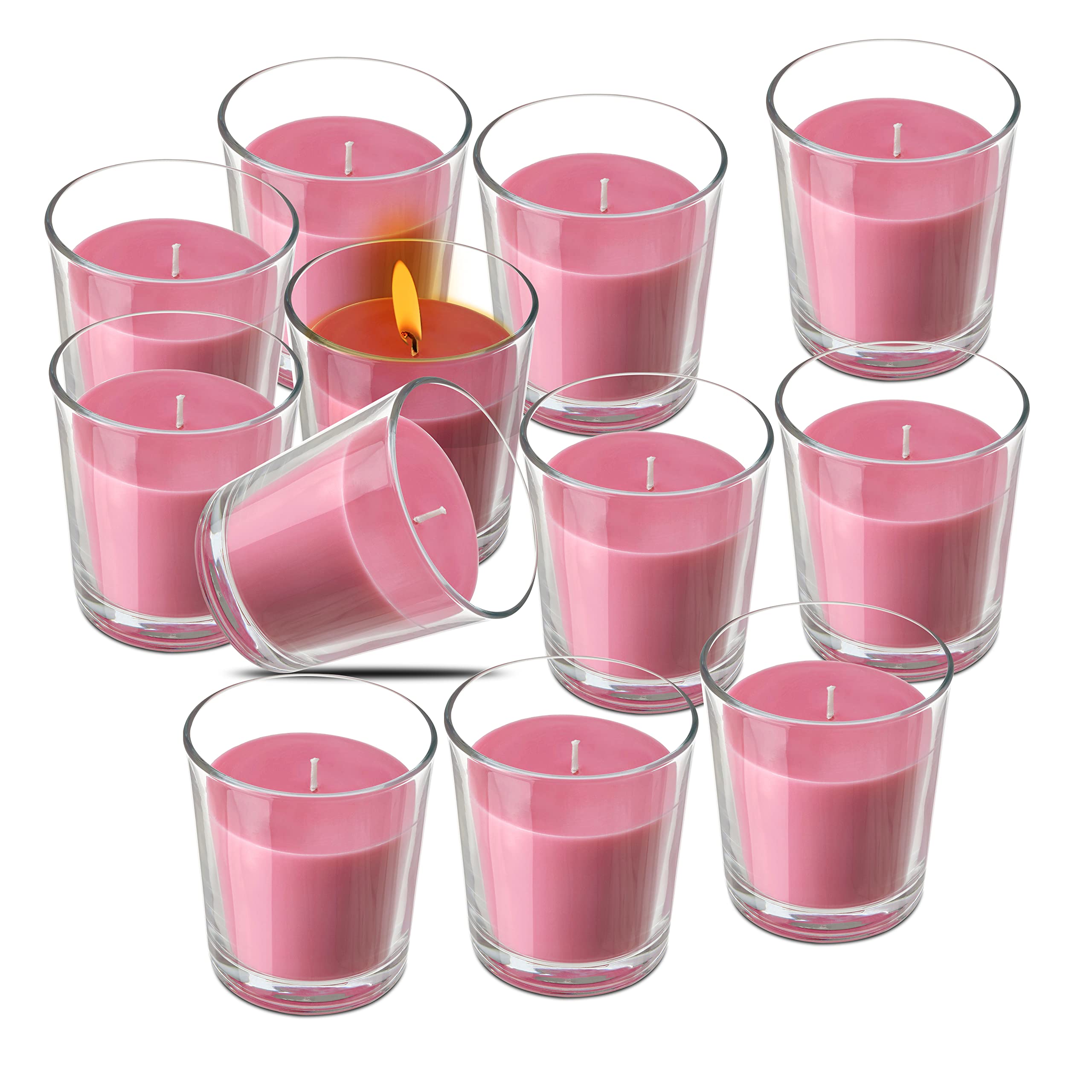 Pure Source India Scented Glass Votive Candles, Pack of 12, Ideal for Decoration, Birthday, Party Etc (Rose Red)