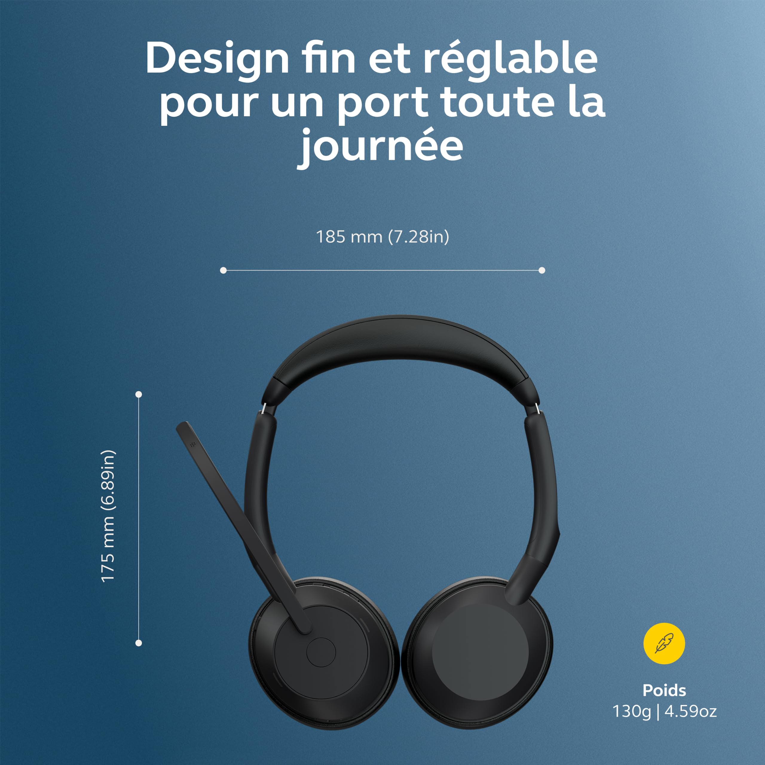 Jabra Evolve2 55, Casque Bluetooth Sans Fil, avec 4 Microphones, Réduction Active du Bruit, Design Léger, 18h Autonomie, Certifié MS Teams, Idéal Bureau & Maison, Noir