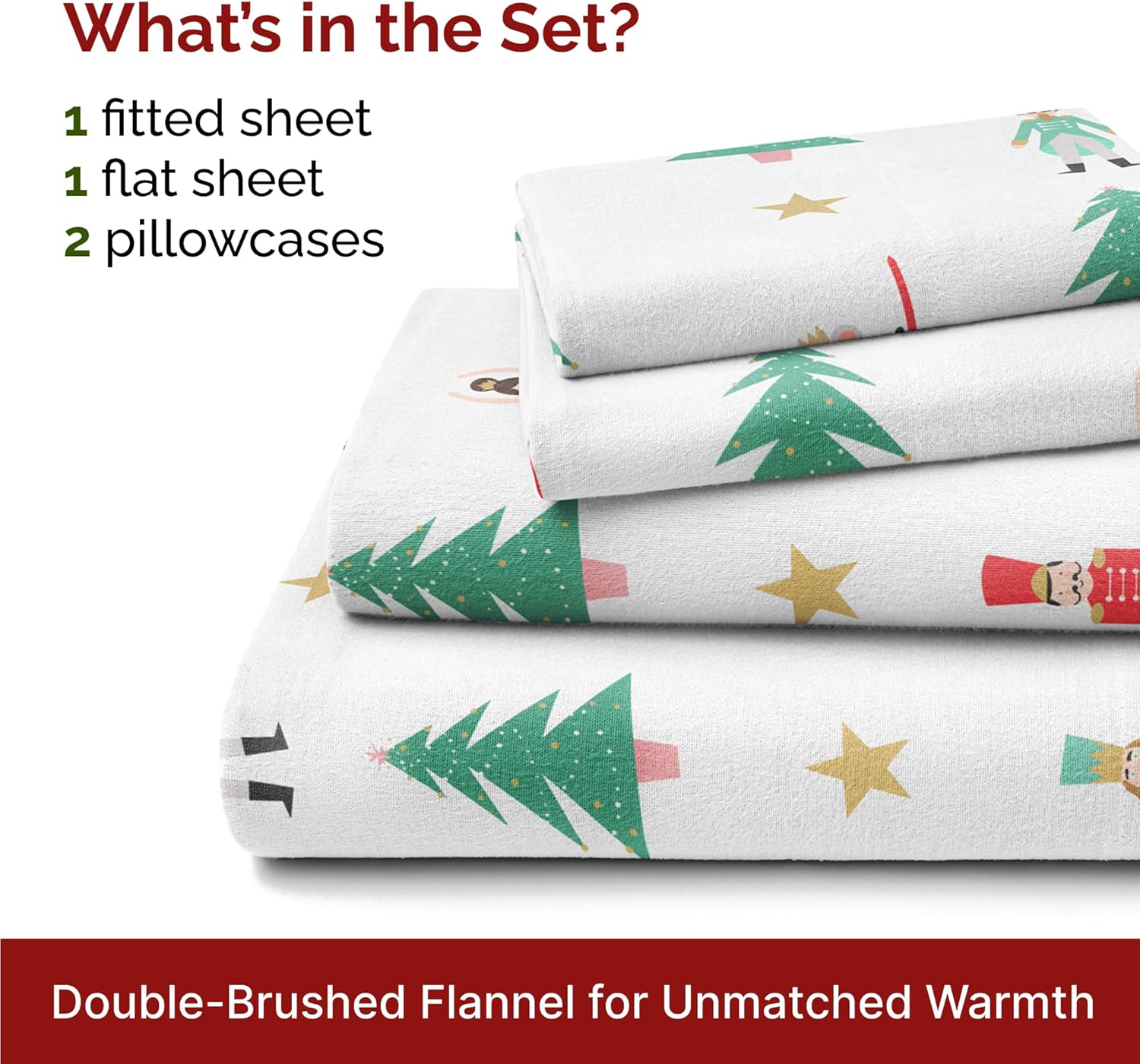 Flannel Christmas Sheets - 100% Cotton Flannel Sheet Set - Queen Size - Soft & Cozy - Thick Warm Heavyweight Winter Bed Set - Deep Pocket Holiday Bedding for Women, Men and Kids - Nutcracker Ballet