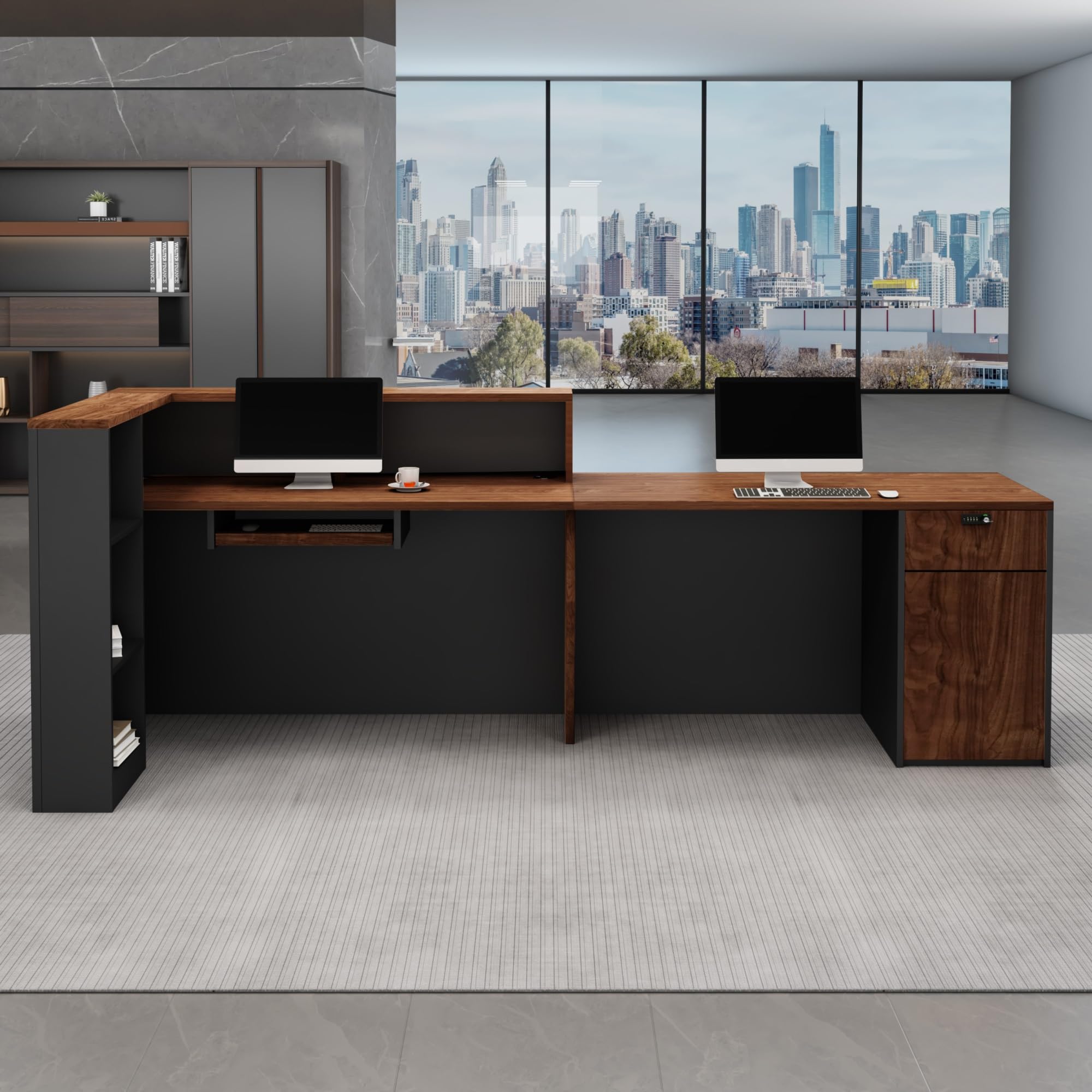 Bancone Reception Moderno per Estetica e Negozi – Banco Cassa Multifunzionale per Ufficio, Saloni, Registratori di Cassa o Reception (Senza Sedie)(Left C,200x60cm)