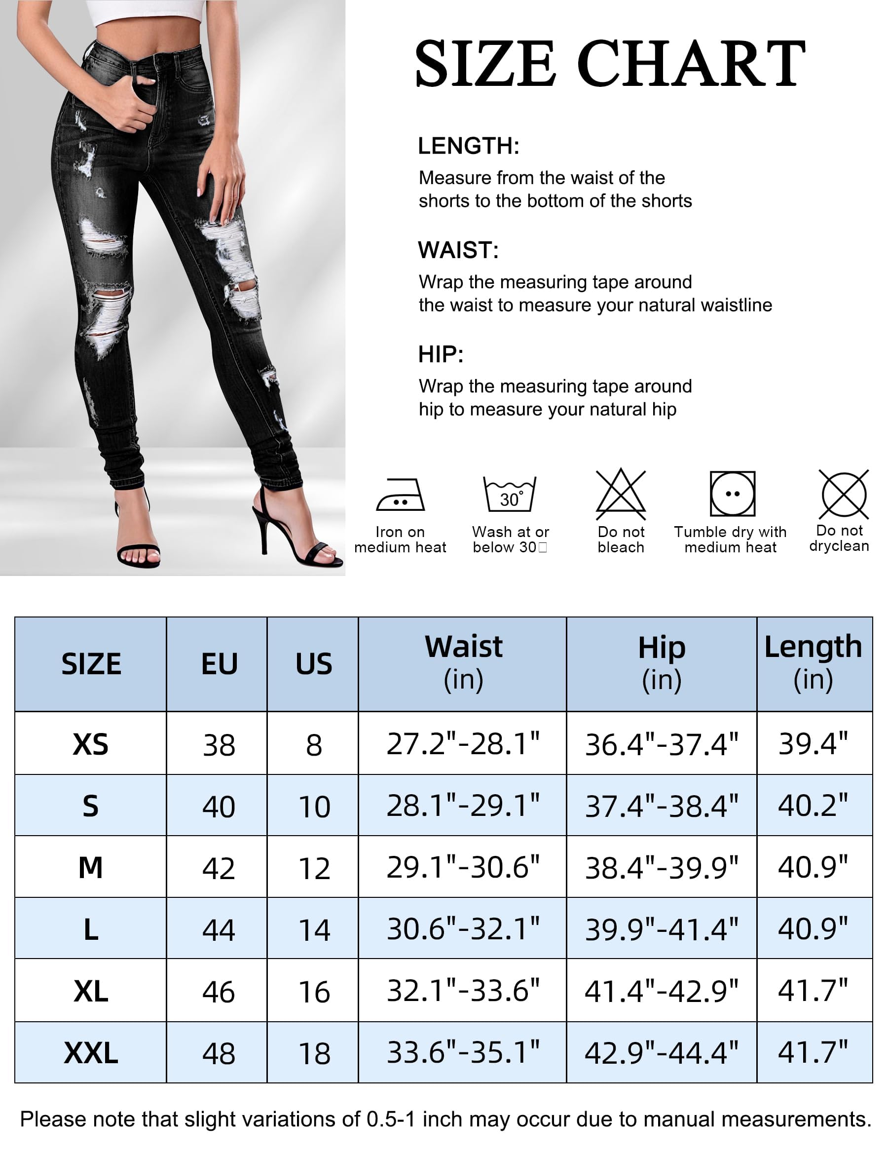 Fengbay Skinny Jeans da donna, elasticizzati, a vita alta, strappati, streetwear, pantaloni alla moda