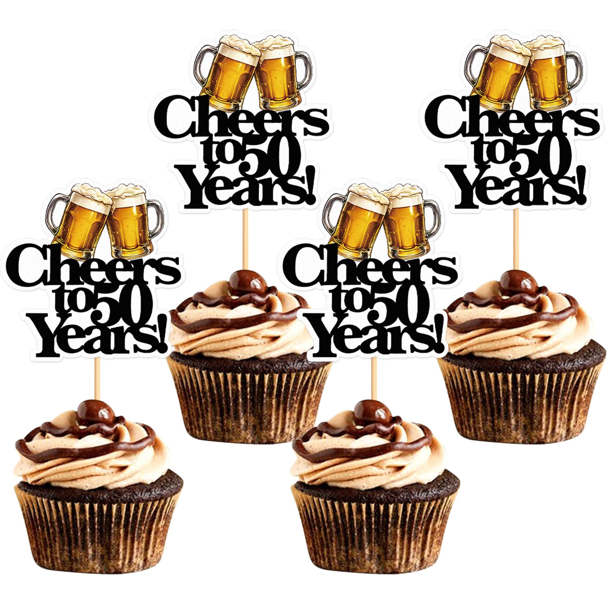 Blumomon 28Pcs 50th Beer Cupcake Toppers Cheers Cupcake Decorations Picks for 30th Birthday Celebration Funny Beer Mug Theme Party Decorations Supplies
