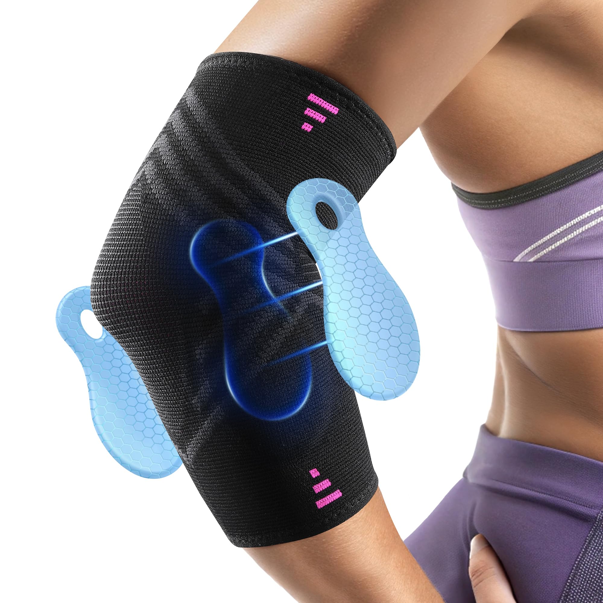 Fitomo Tutore Epicondilite Gomito, Gomitiera per Epicondilite del Tennista e Golfista con 2 Cuscinetti di Compressione, per Alleviare il Dolore della Tendinite -1 Unità