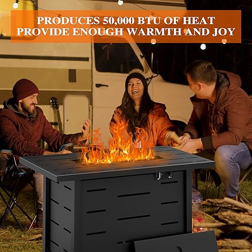 Miniatura 2 de Walsunny - Mesa para fogata de gas propano para exteriores de 30 pulgadas, 50,000 BTU con tapa, protector de viento de vidrio, cubierta impermeable,