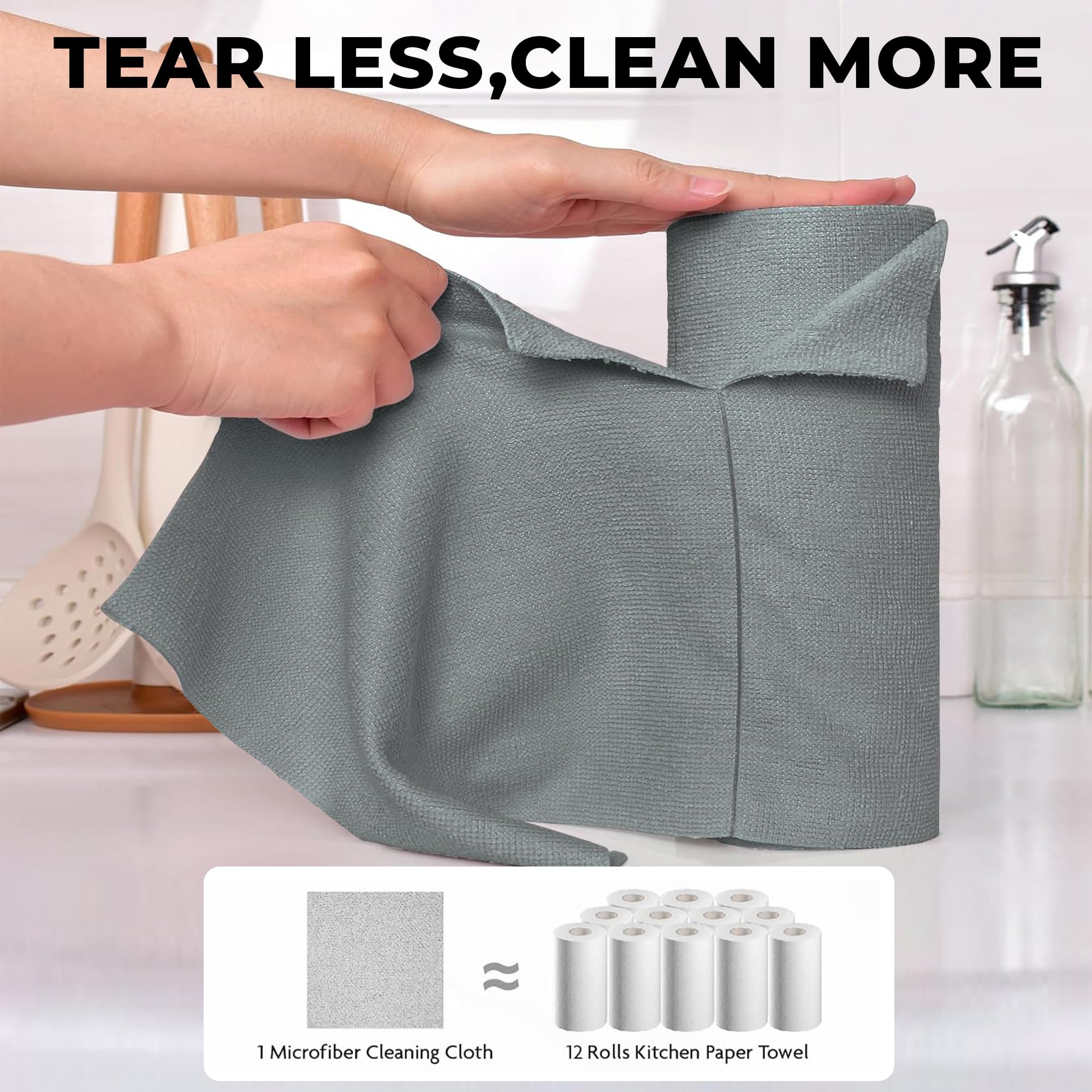 Story@Home Microfiber Cleaning Cloth Roll, 20Pcs, 4000 Times Washable - 10X Cheaper Than Paper Kitchen Towel Roll - Ultra Absorbent Lint Free Microfiber Cleaning Cloth for Kitchen - Tearable, Reusable 2