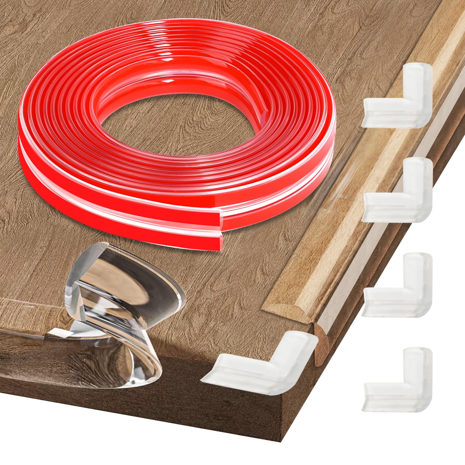EMOOULI Clear Corner Protectors - 10Ft Furniture Safety Bumpers for Baby Proofing with 4 Corner Protectors - Strong Adhesive, Soft Edge Guards