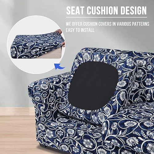 Miniatura 2 de hyha Funda para sofá, fundas para sofá biplaza, diseño floral, elásticas, estampadas, 3 piezas, fundas para sofá de 2 cojines separados, protector