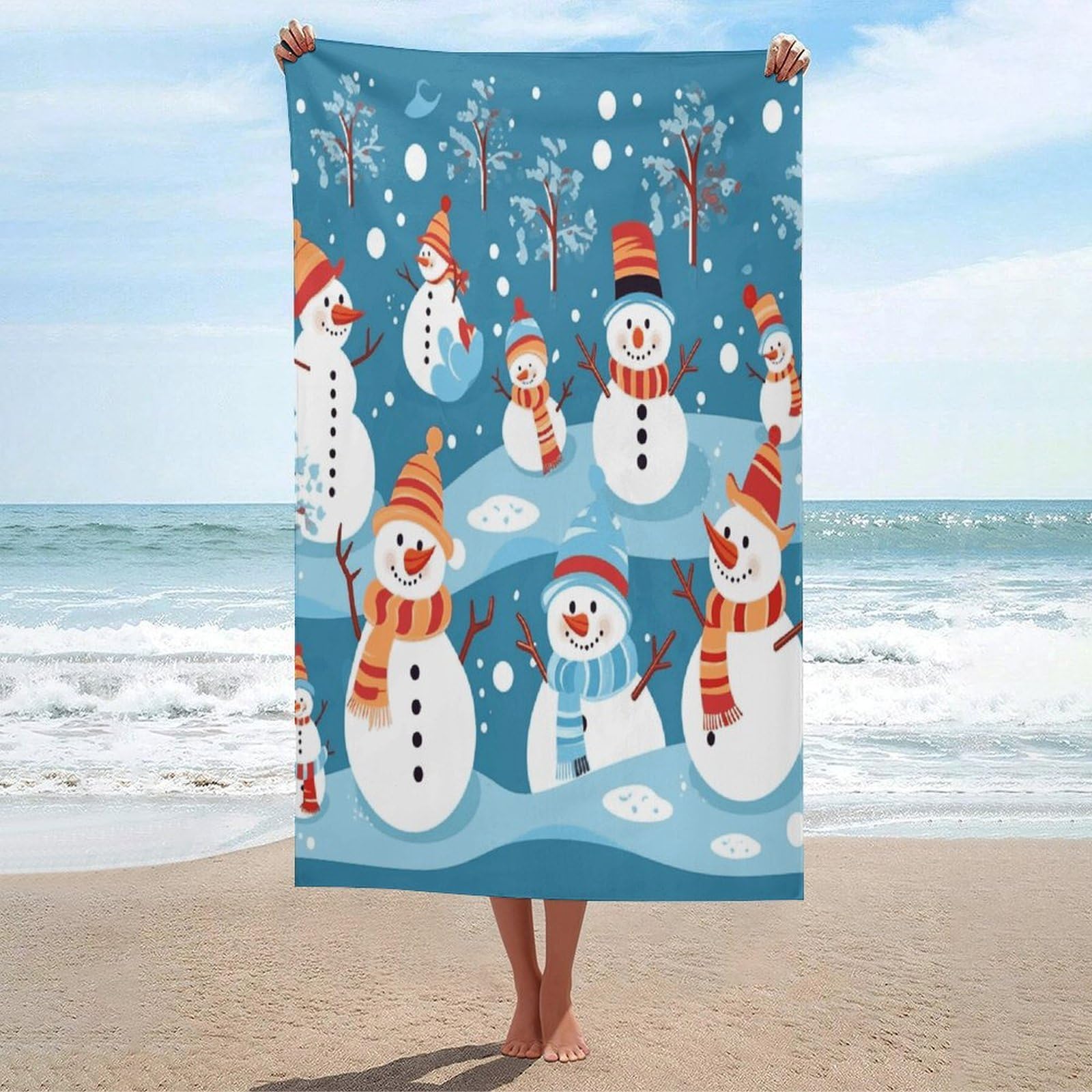 ADFGYERH Snowman Bath Towels Unisex, Beach Towel Lightweight Quick Dry, Bath Towel for Travel Sports Pool Swimming Bath Camping Yoga Adults130x80cm