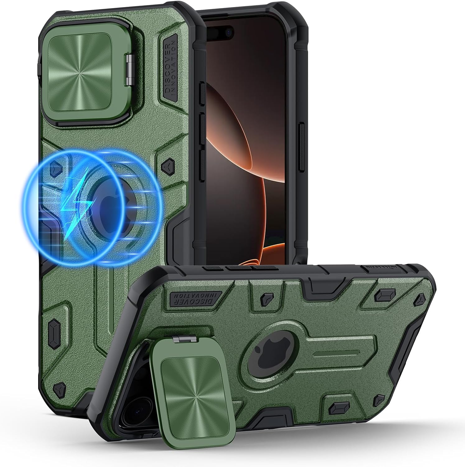 Nillkin Magnetic for iPhone 16 Pro Max Case, Compatible with MagSafe, Military-Grade Case with Invisible Kickstand & Camera Cover, Heavy Duty Magnetic Phone Case for 16 Pro Max 6.9 inch, Black