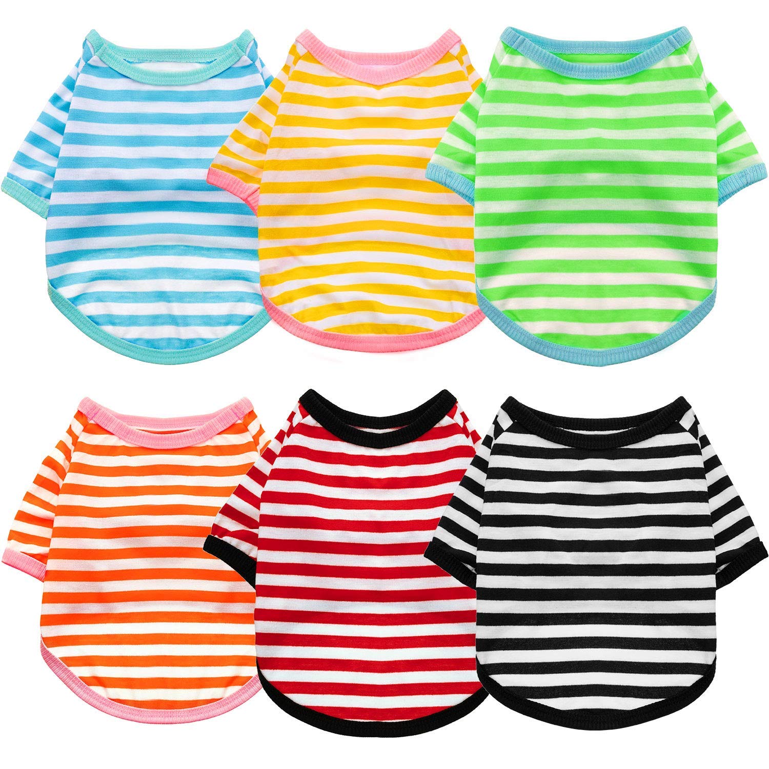 6 Pieces Dog Striped T-Shirt, Shirt Breathable Pet Apparel Colorful Puppy Sweatshirt Dog Clothes for Small to Medium Dogs Puppy (Small Size)