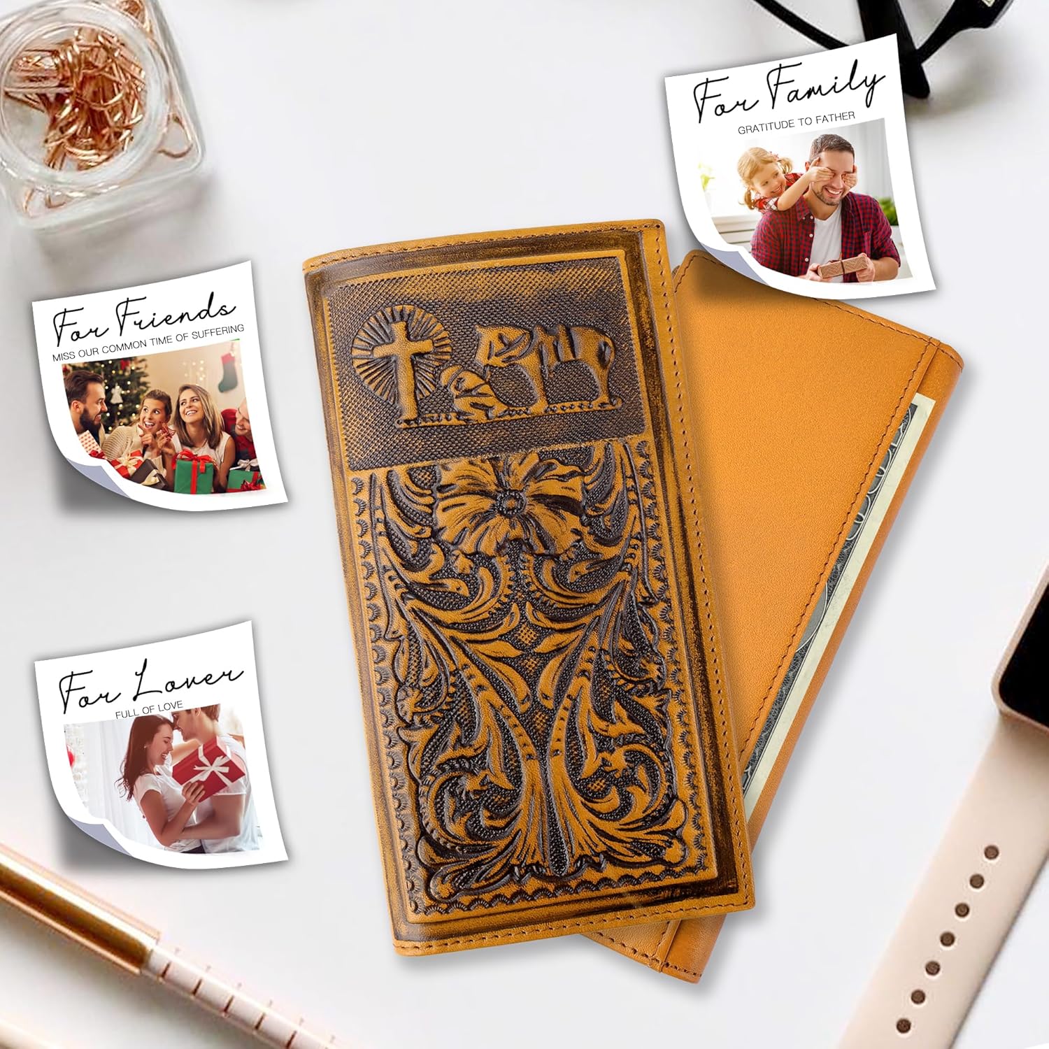 Men's Rodeo Wallet Western RFID-Blocking Leather Wallet Bifold Long Cowboy Long Wallets - Image 7