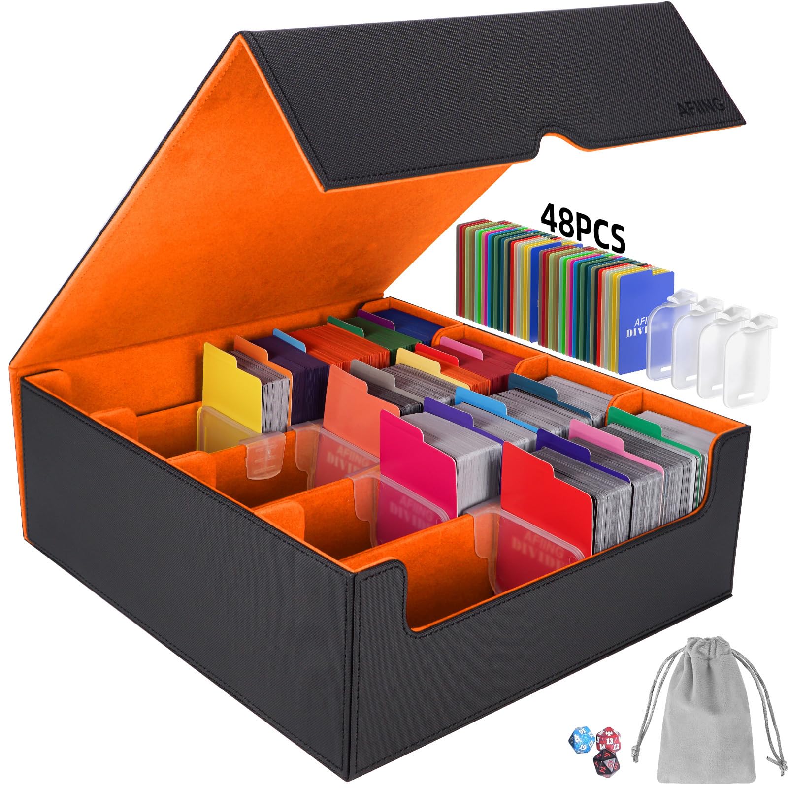 Amazon.com: AFIING 4-Row [3200+] Trading Card Storage Box,Card Organizer  Holder With 4 Supporters & 48 Dividers, Case Fit for MTG, TCG, Deck Box for  Baseball Sport cards(Black Orange) : Toys & Games