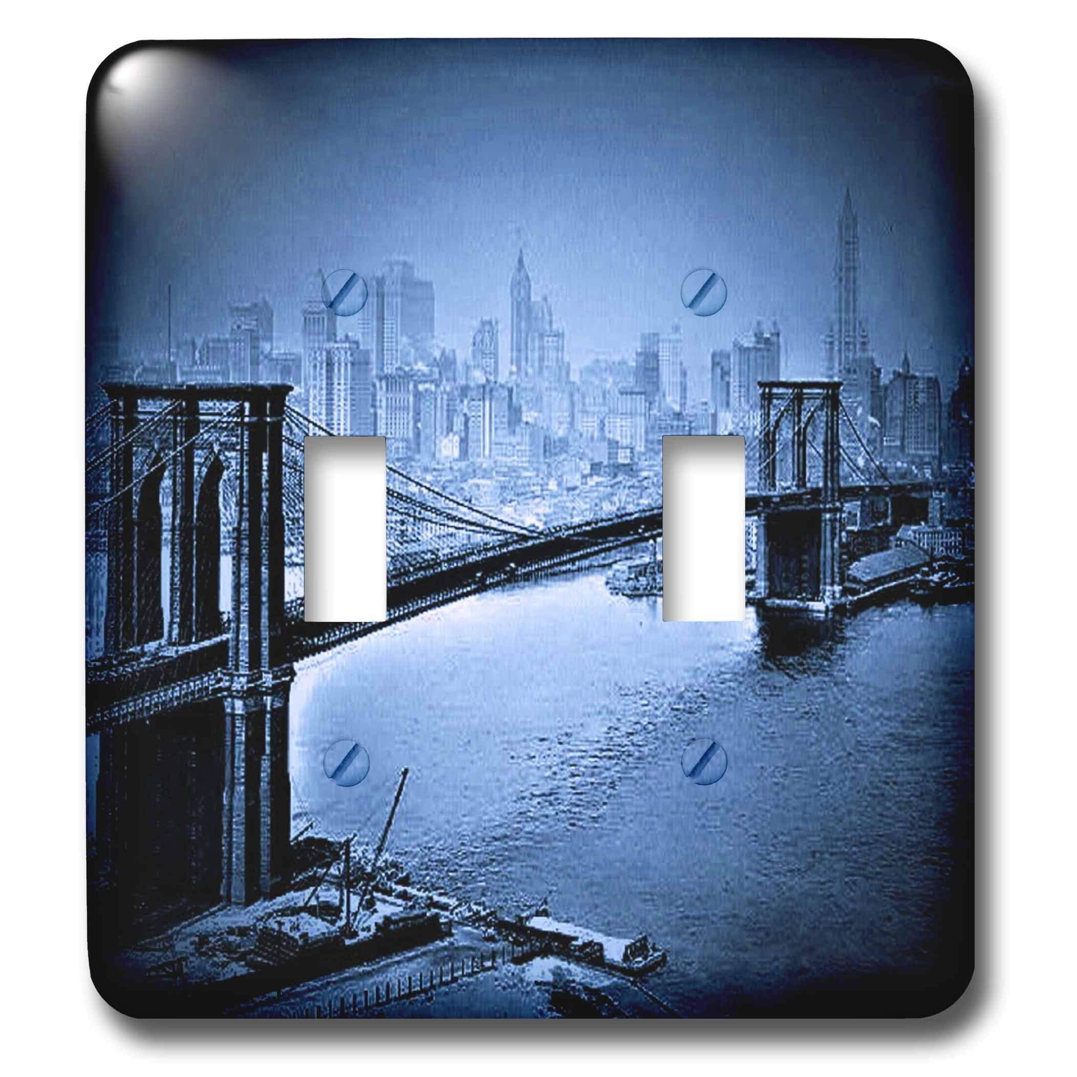 Placa de interruptor de doble palanca 3dRose lsp_21673_2 acabado brillante Brooklyn Bridge