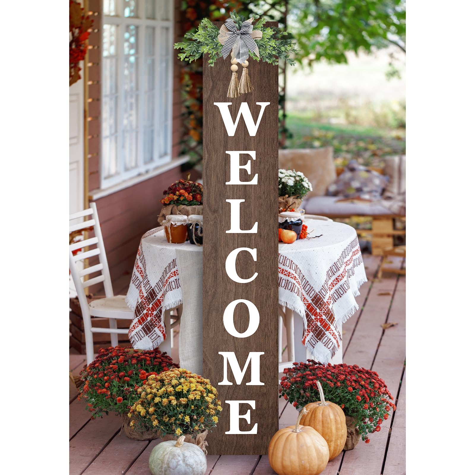 Outdoor Welcome Sign for Front Door Standing 47"X8" Large Farmhouse Wood Framed Tall Leaner Vertical Decor Rustic Home Outside Welcome Sign for Front Porch Decoration (Wood)