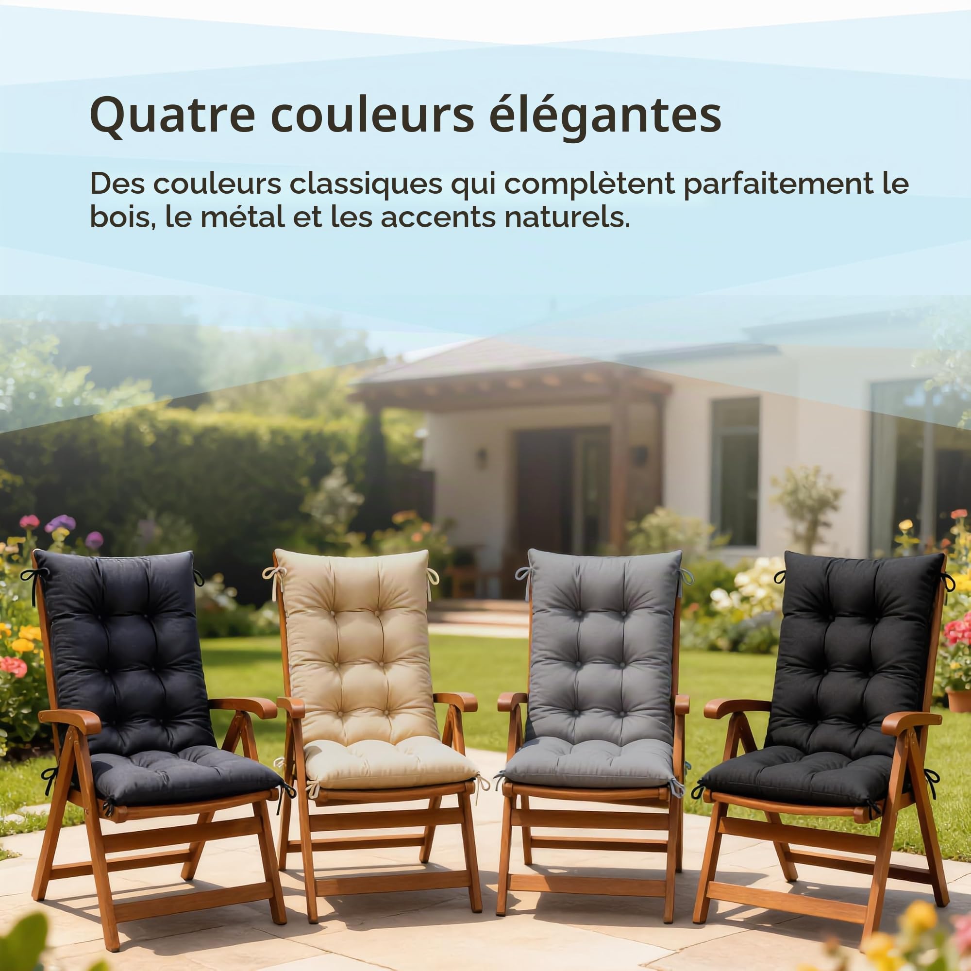 POKAR Lot de 2 Coussins Chaise Jardin Dossier Haut 120x50x10 cm | Matelassé Imperméable | Coussins Fauteuil Exterieur | Matelas de Siège Jardin | Rembourrage Épais | Oeko-Tex | Made in EU | Gris