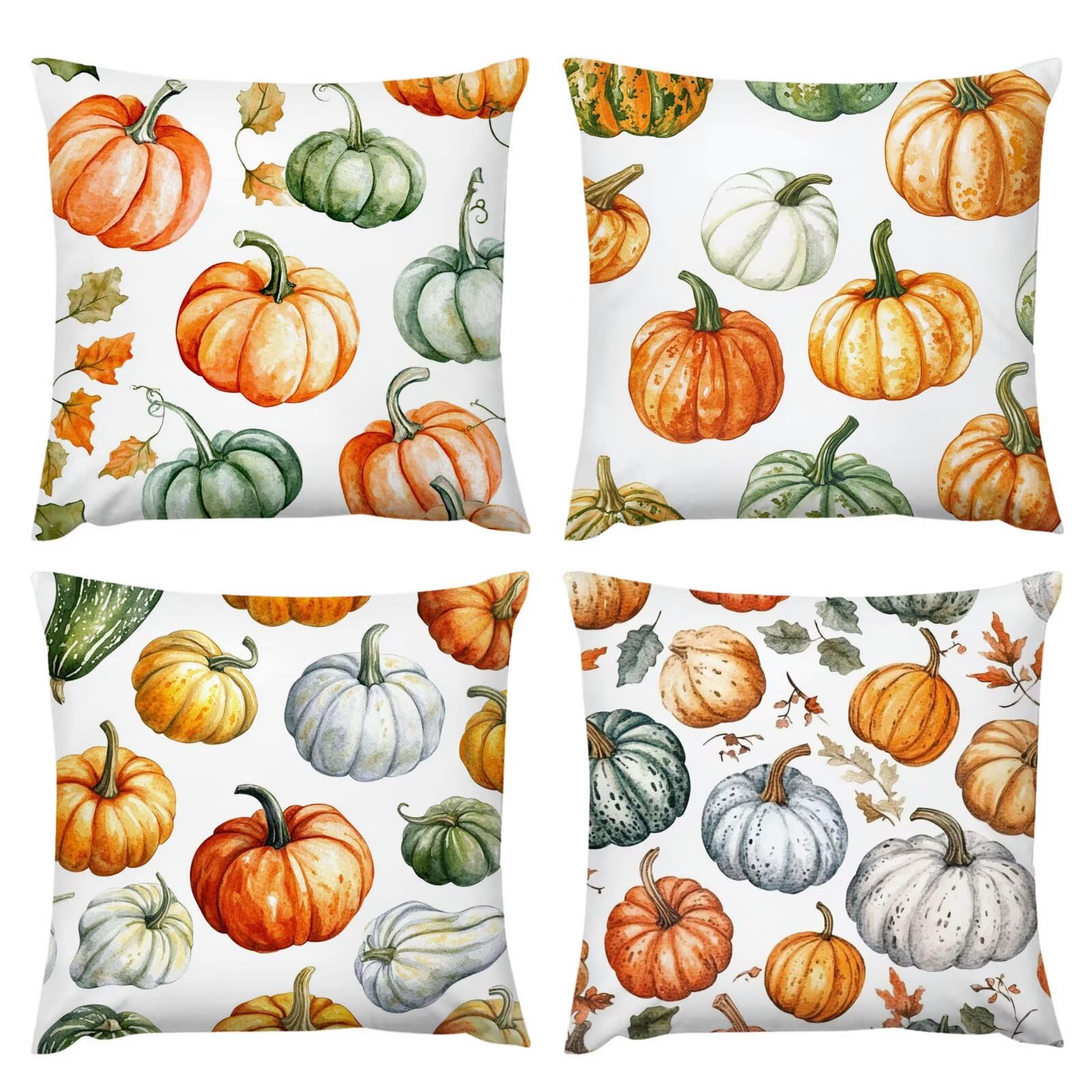 Poduszki Sofa Jesienna Dynia Poszewka na poduszkę 60 x 60 Poduszka Dekoracja łóżka Zestaw 4 aksamitnych kwadratowych poszewek na poduszki z ukrytym zamkiem błyskawicznym Nadaje się do salonu Sofa