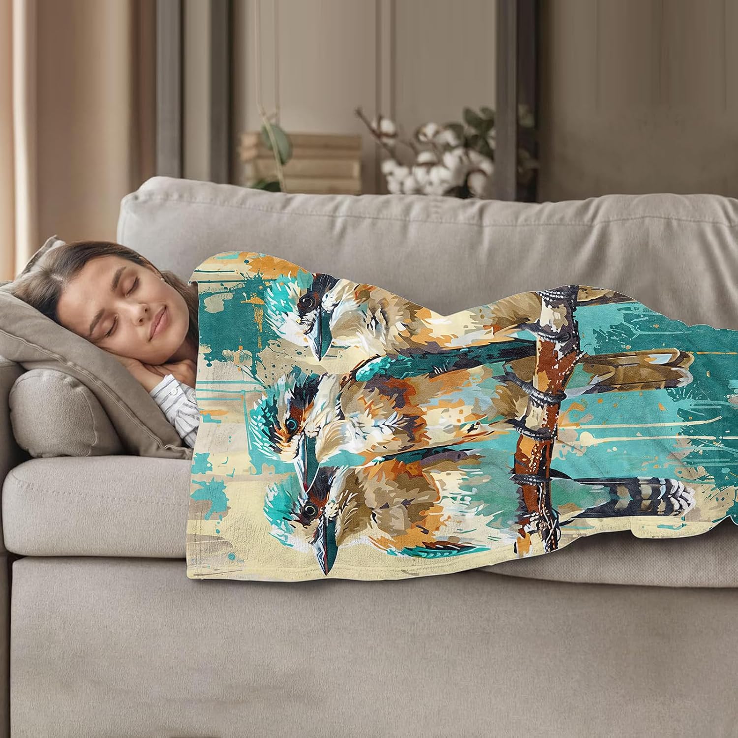 Cute Kookaburra Bird Throw Blanket for Women Girls Boys, Soft Flannel Blankets Gifts for Living Room Couch, Home, Sofa Decor, 50"x60"