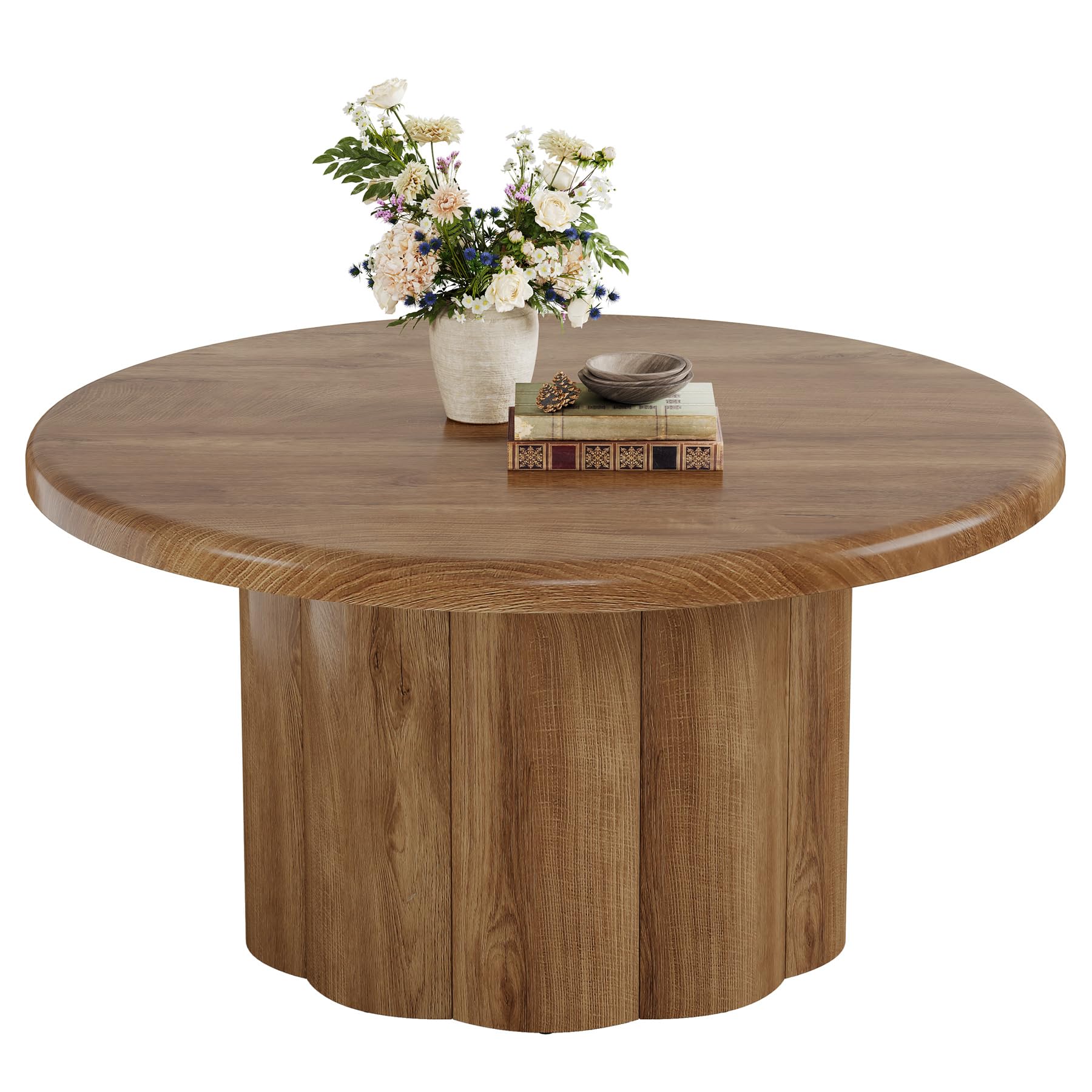 Tribesigns Tavolino Rotondo in Legno 80 cm – Design Moderno con Base a Tamburo Scanalato – Tavolo da Caffè in MDF Resistente per Soggiorno, Casa, Ufficio – Marrone