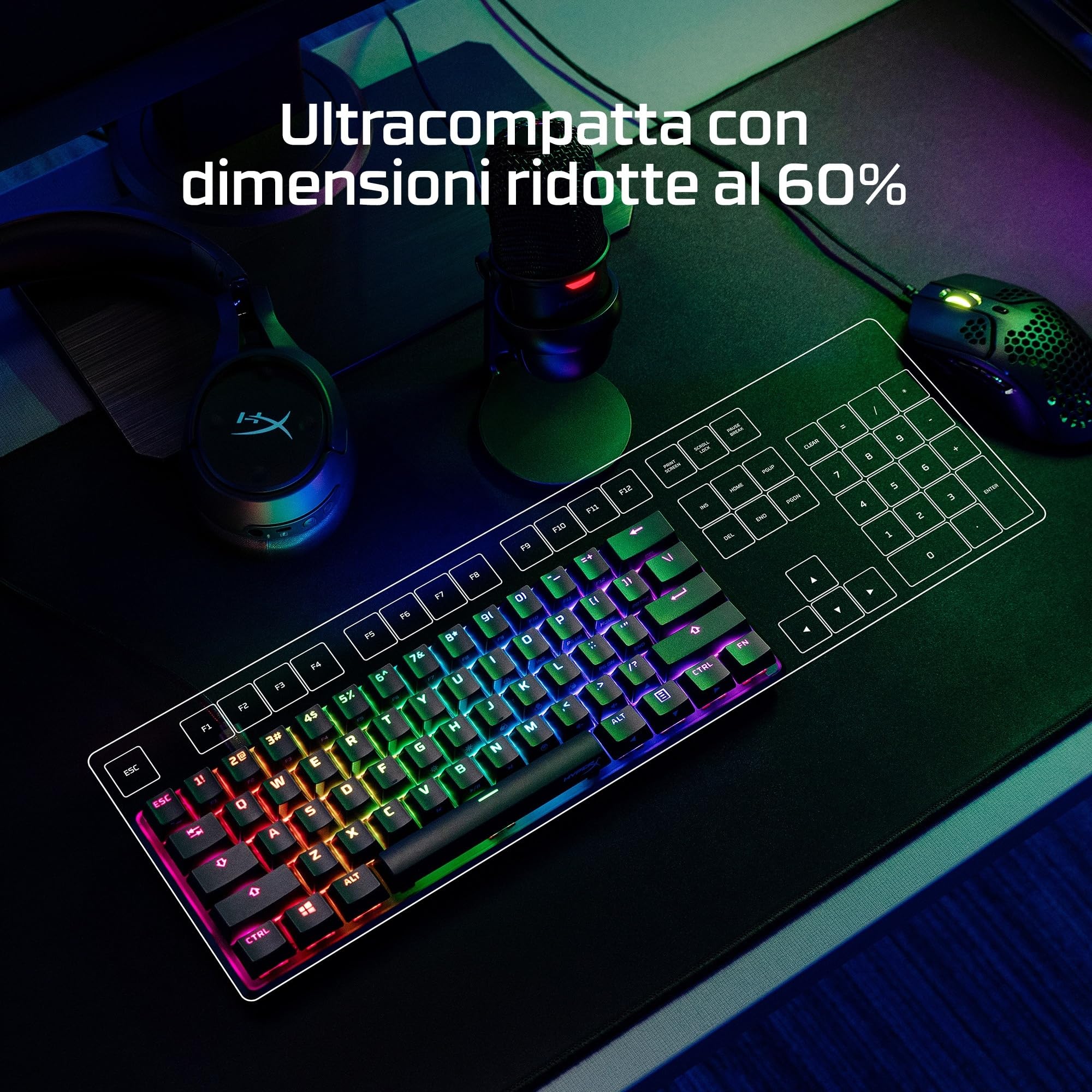 HyperX Alloy Origins 60, Tastiera Meccanica da Gaming Cablata, Illuminazione RGB, Telaio in Alluminio, 80 Milioni di Pressioni Garantite, Cavo USB-C, 3 Dispositivi Collegabili, Layout Inglese, Nera