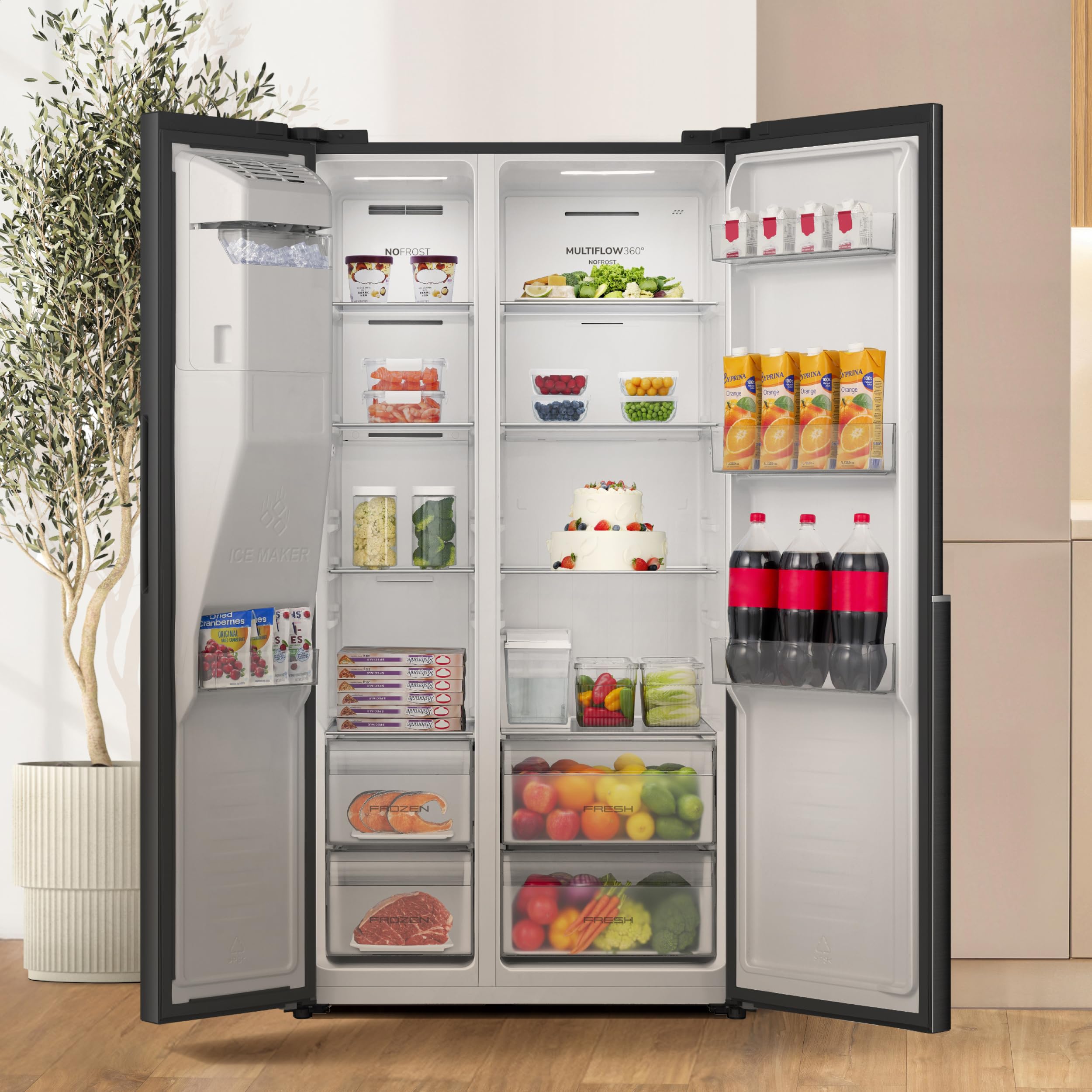 Gorenje NRS917C61BX Kühl-Gefrierkombination/Freistehend/Side-by-Side/ 528 Liter/EEK C/ 37dB/ Eis&Wasserspender/NoFrost Plus/MultiFlow 360°/ FastFreeze/ (B×H×T): 91,1 × 178,6 × 61,5 cm/Schwarz